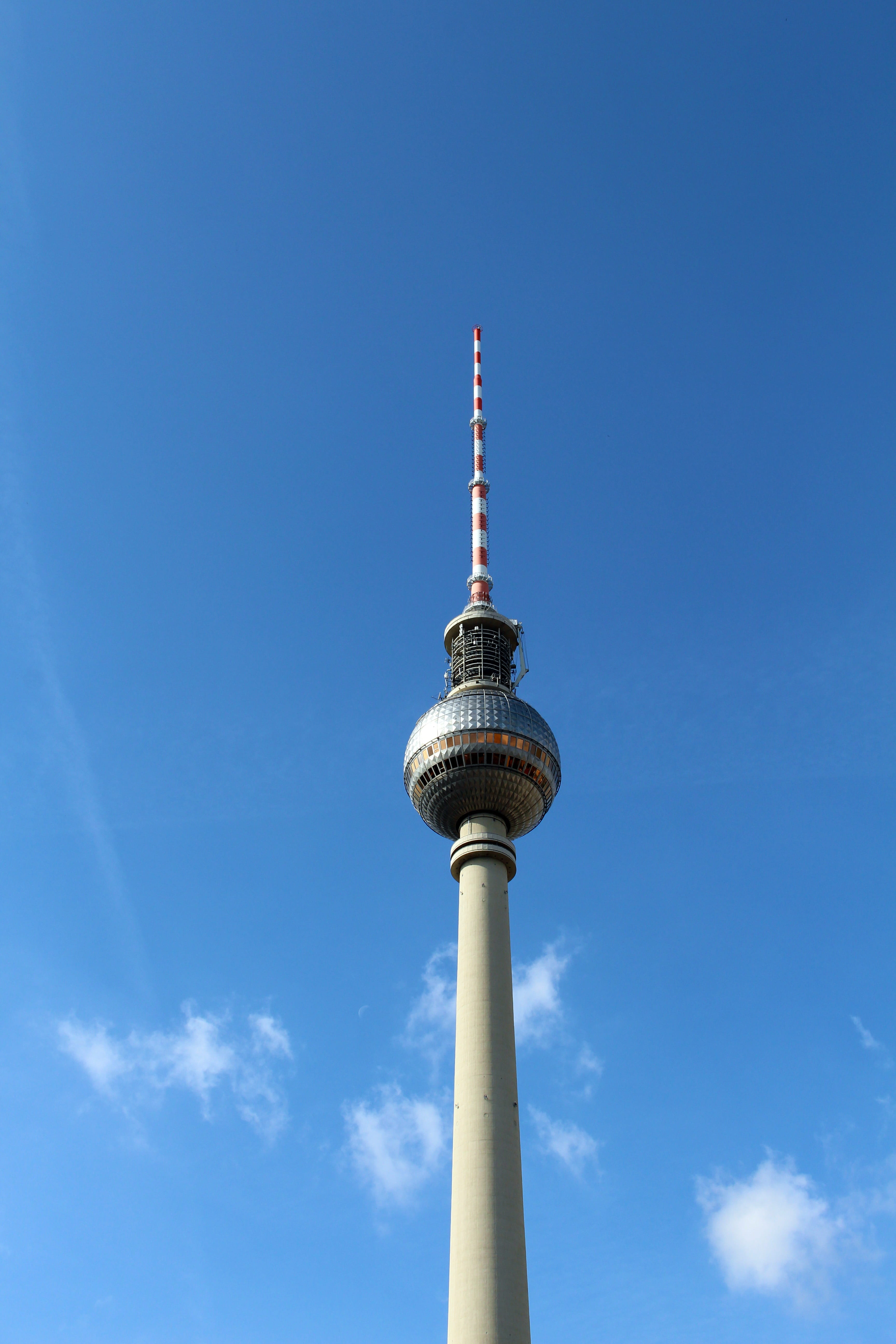 tall - high, architectural column, clouds, Tv Tower, built structure, sky, landmark, capital, 5K, tourism, alexanderplatz, communication, building exterior, Phone HD Wallpaper