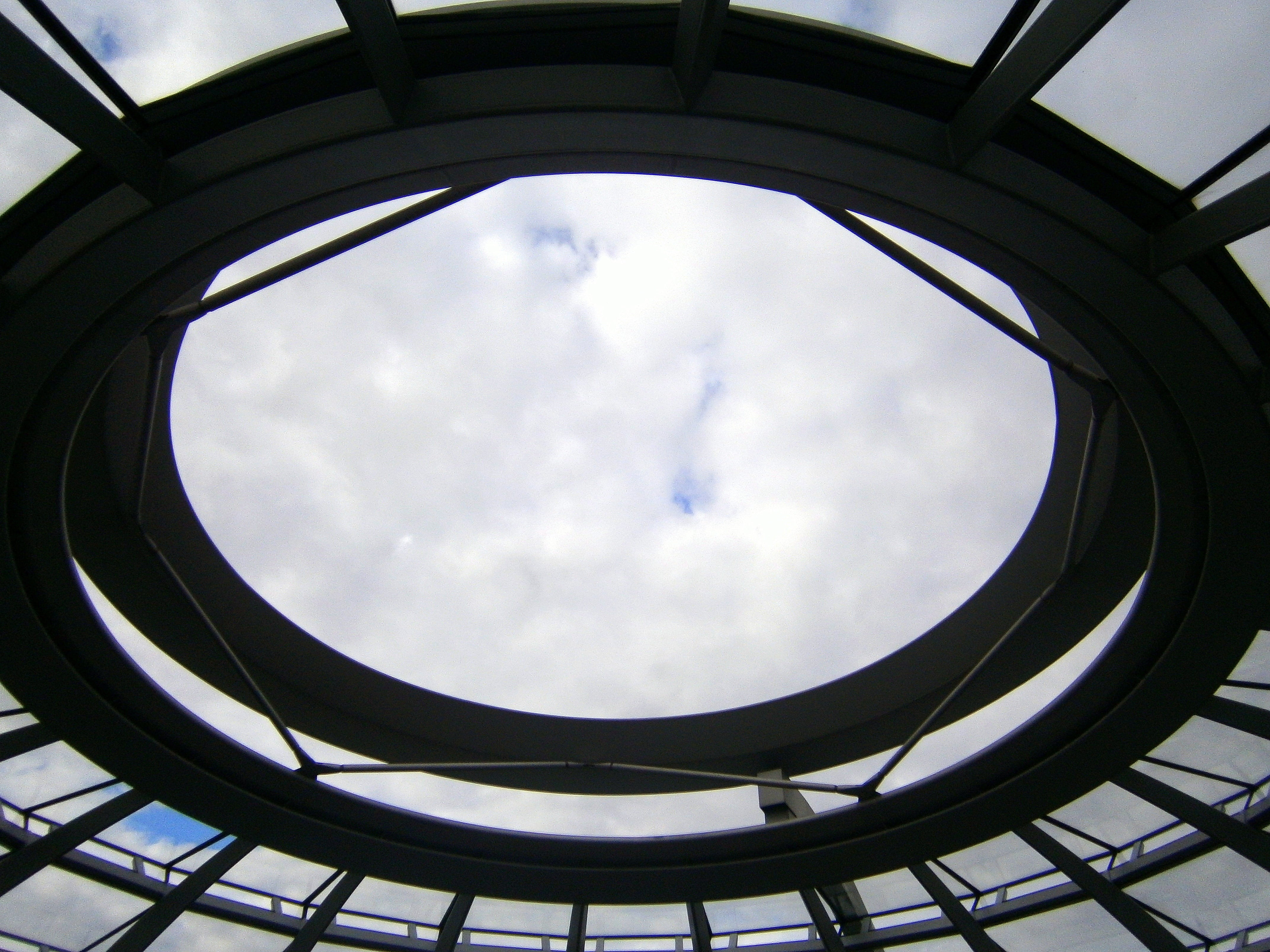 Berlin, geometric shape, outdoors, Germany, architecture And Buildings, high, modern, staircase, blue, government, window, circle, transparent, shape, glass dome, HD Wallpaper