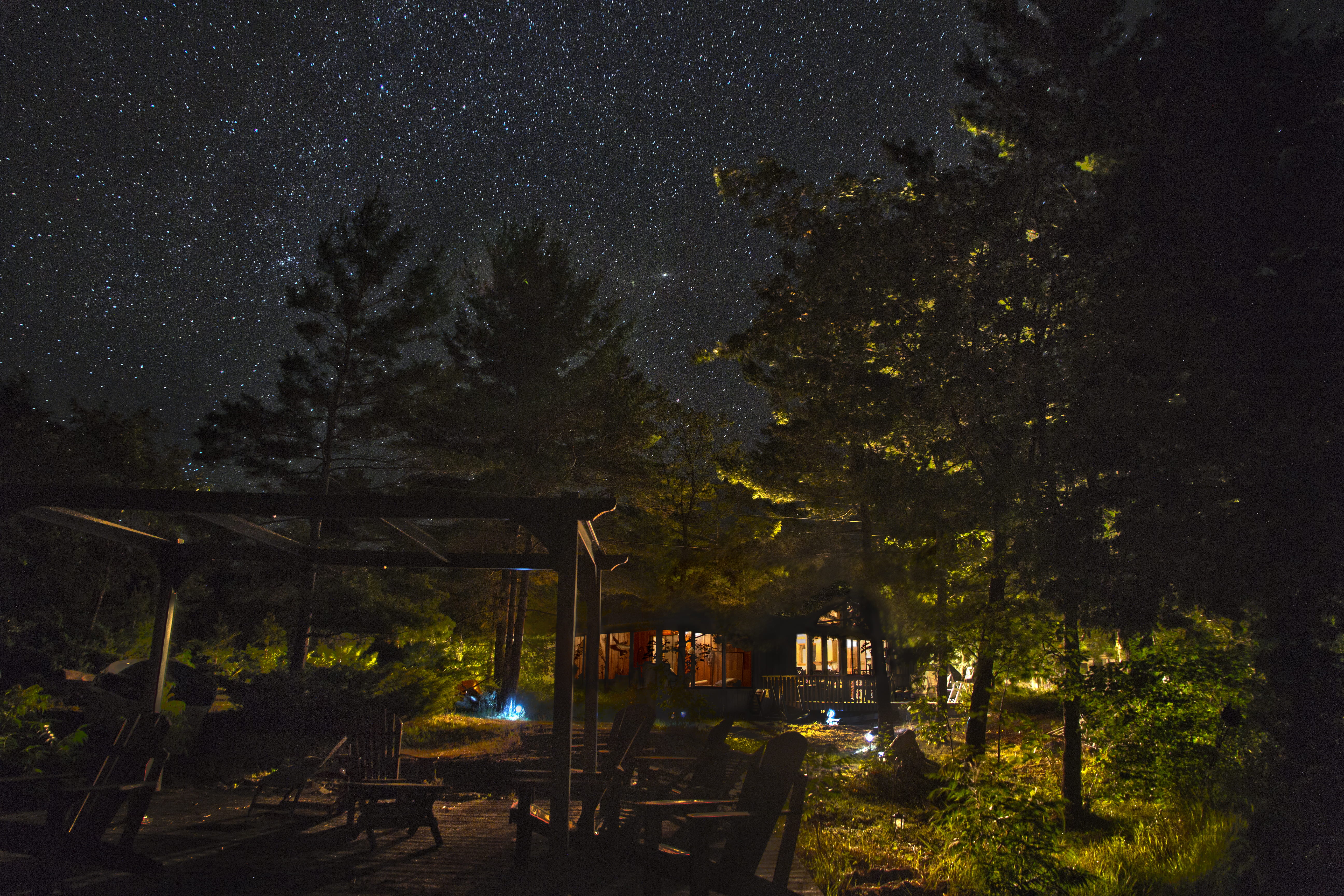 built structure, house, night, plant, cabin, space, building, growth, nature, star, photography, architecture, near, outdoors, building exterior, tree, HD Wallpaper