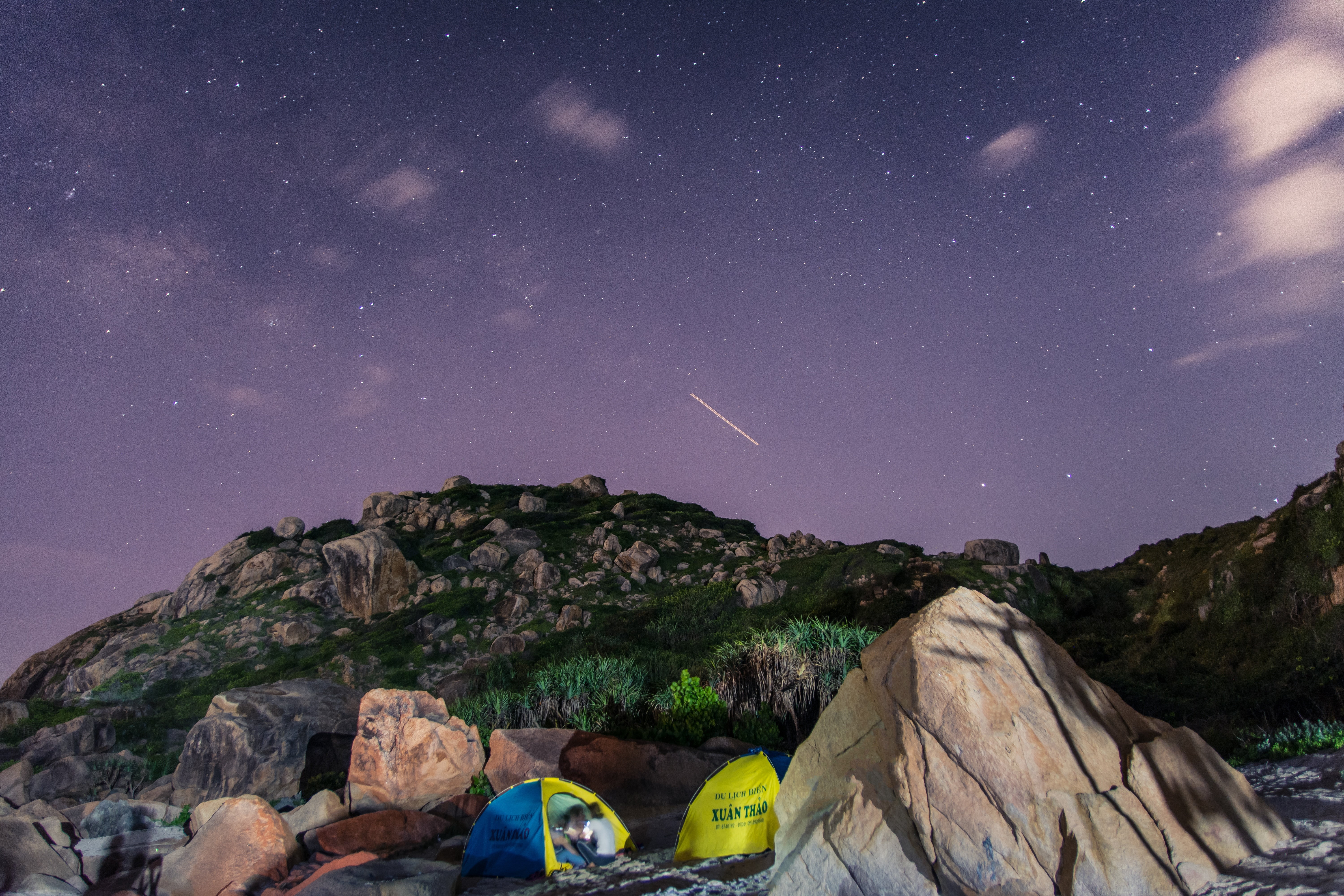 blue, constellation, view, tree, solid, mountain, camping, tents, galaxy, stars, family, scenics, girl, milky way, cloud - sky, astrology, landscape, people, HD Wallpaper