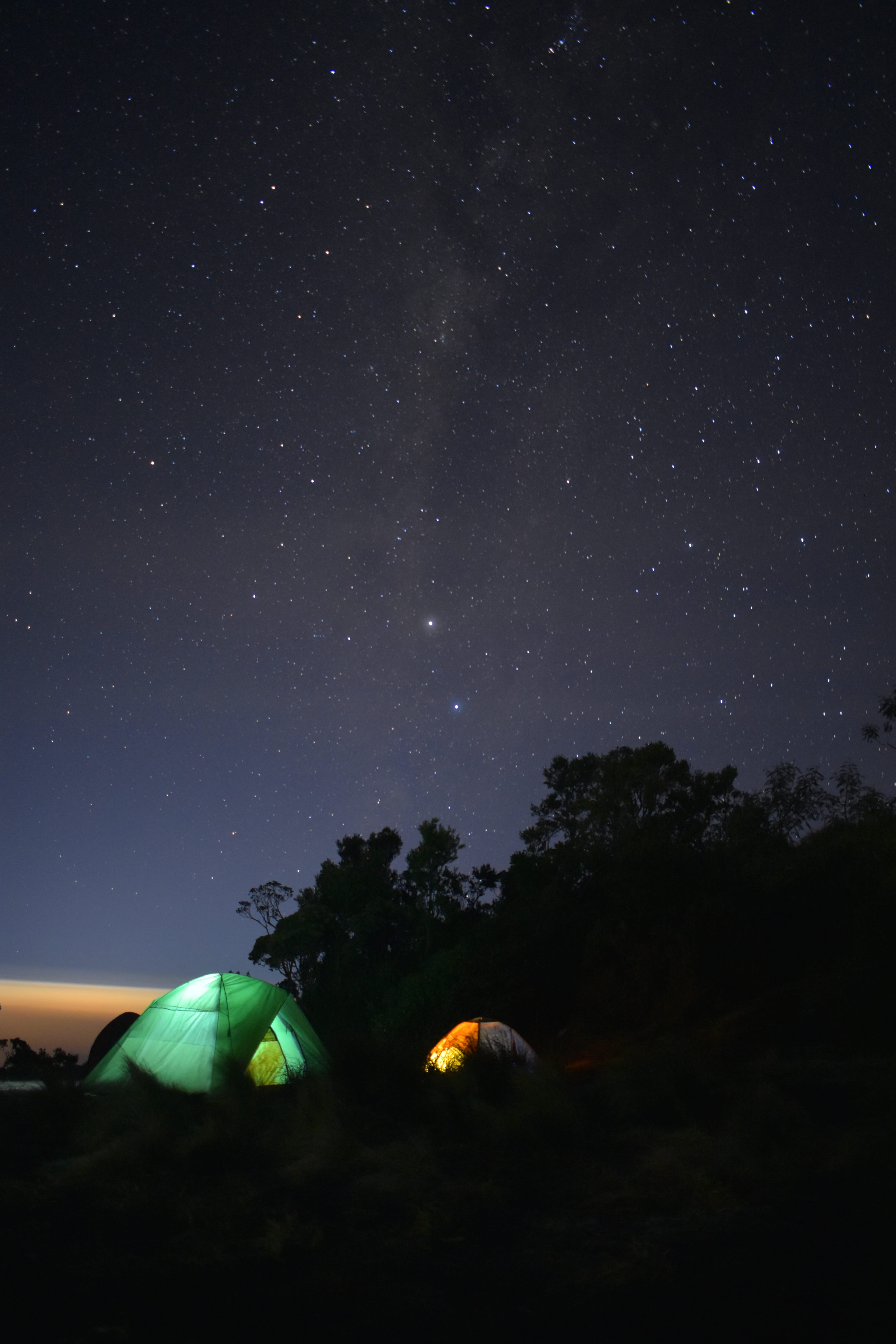 illuminated, night, star field, tranquil scene, tent, nature, lights, no people, beauty in nature, land, field, stars, star - space, space, scenics - nature, Phone HD Wallpaper