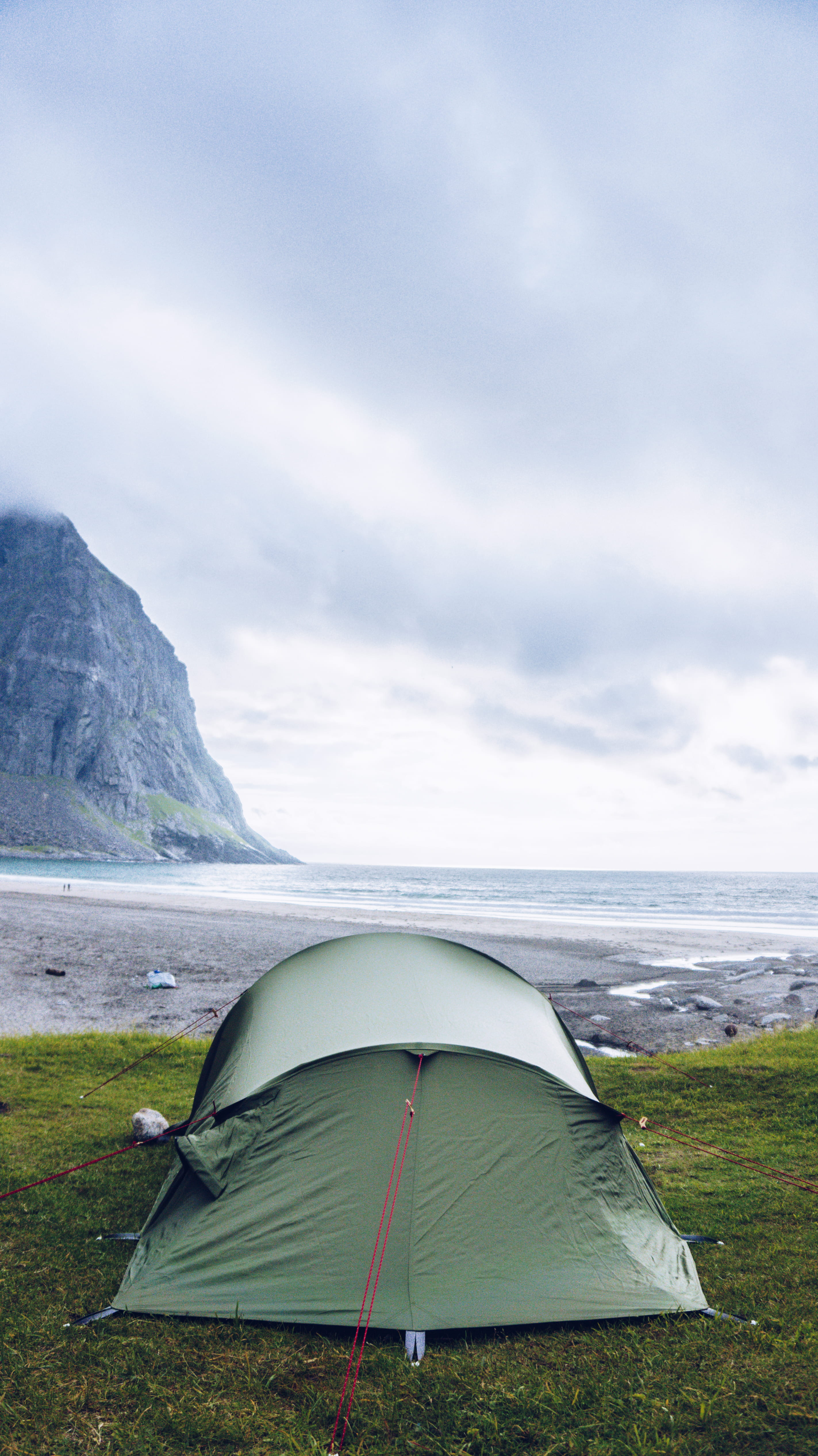 green, cloud - sky, no people, field, beauty in nature, tranquil scene, day, tent, outdoors, nature, mountain, sky, water, landscape, sea, camping, idyllic, Phone HD Wallpaper