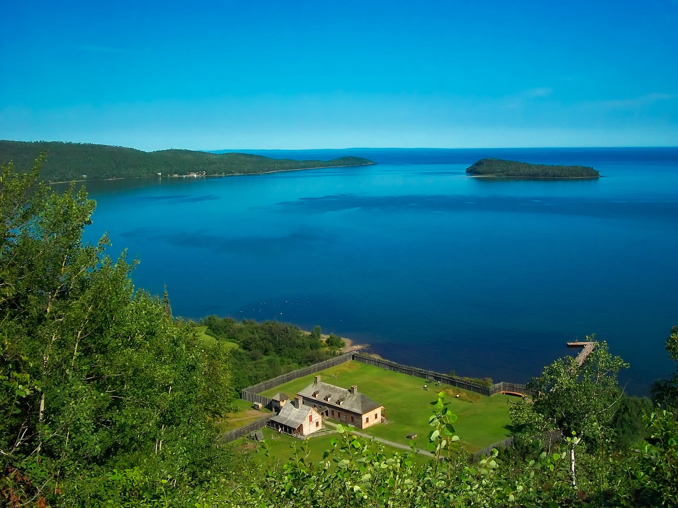blue, summer, bay, National Monument, 1080P, historic, plant, day, grand portage, tranquility, rural, land, national monument, country, horizon over water, HD Wallpaper