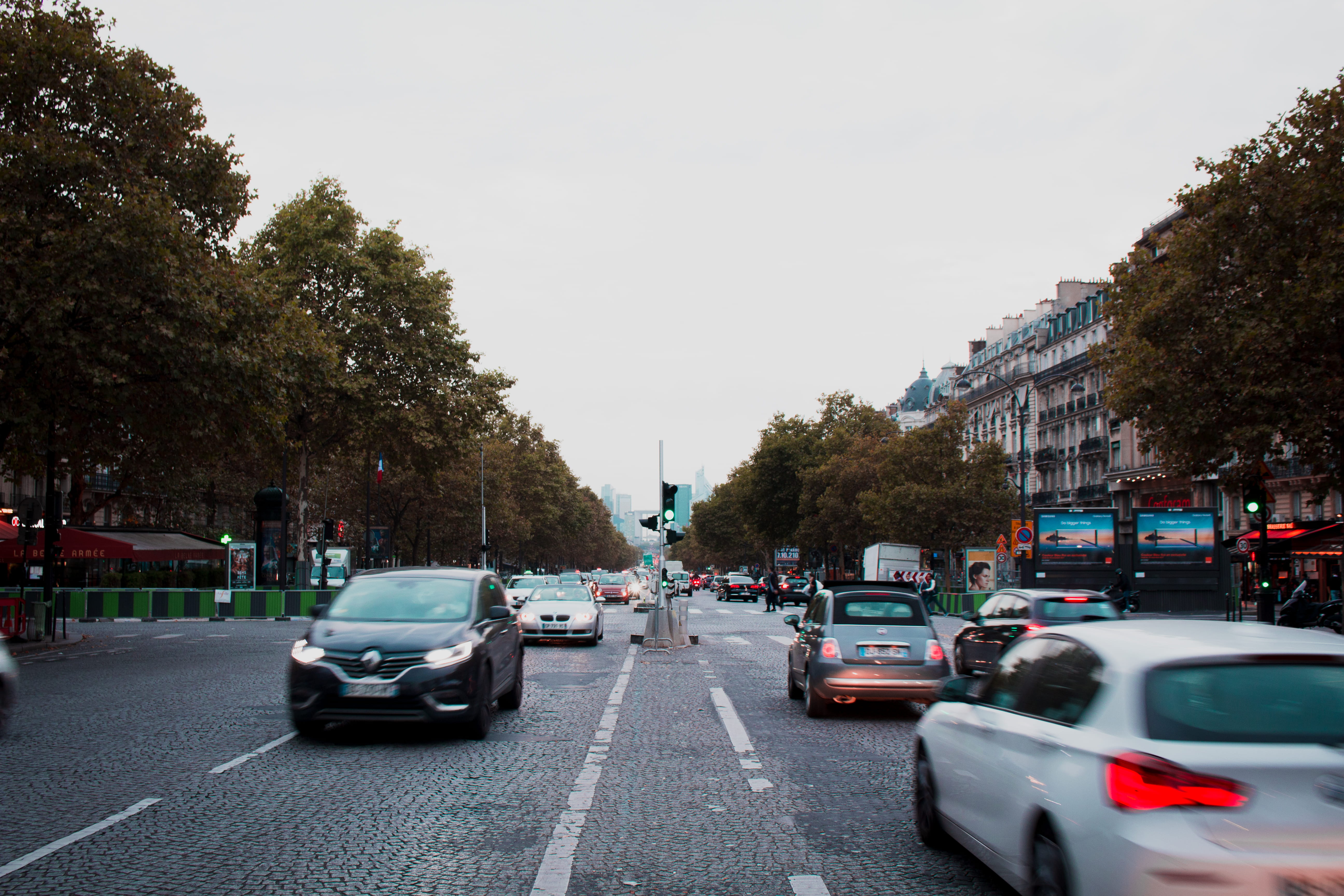french, sky, tree, diminishing perspective, paris, the way forward, architecture, elysees, transportation, europe, day, motor vehicle, road, nature, cars, HD Wallpaper