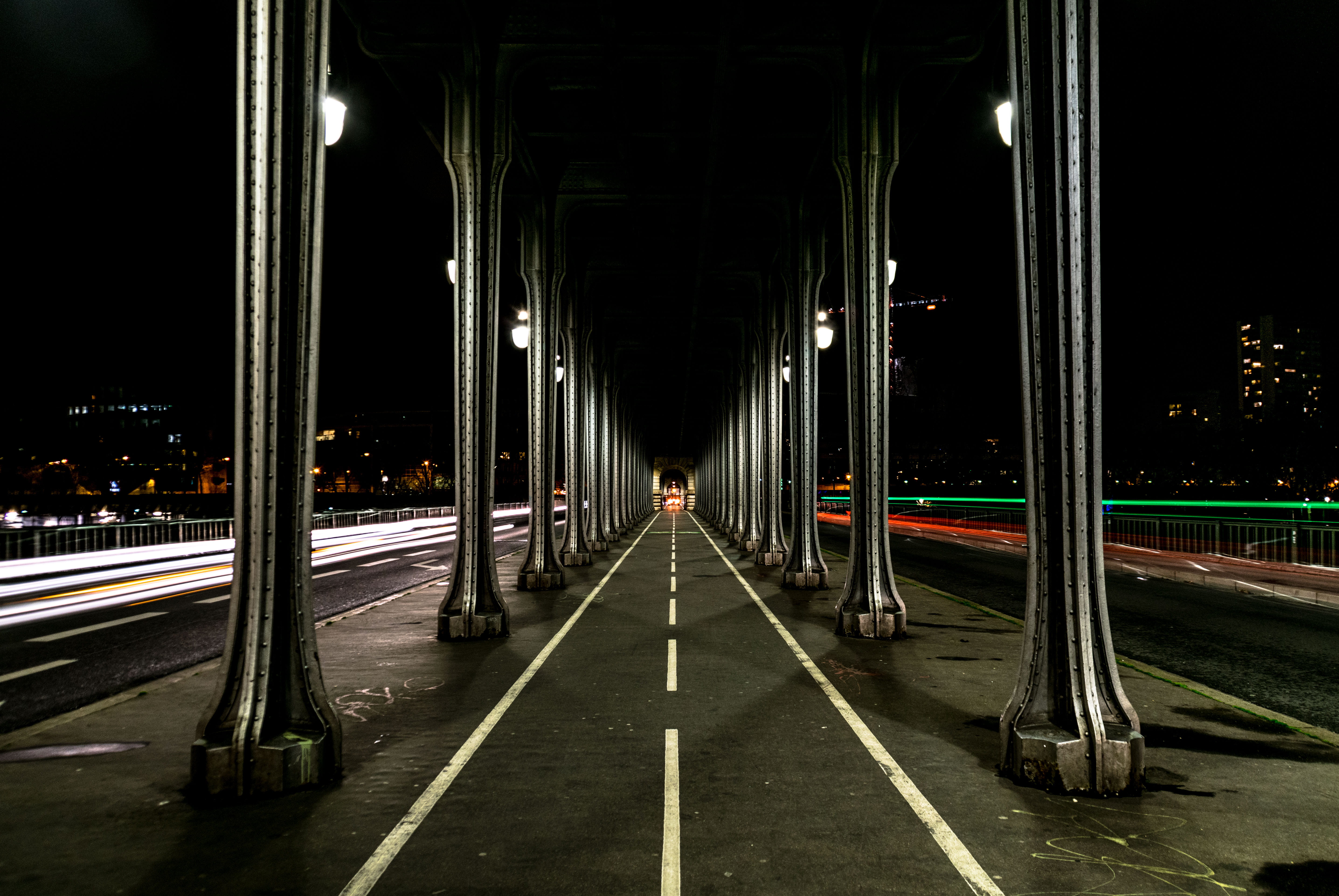 perspective, street, lights, long exposure, bridge, connection, built structure, parisian, bir hakeim, inception, transportation, the way forward, road, HD Wallpaper
