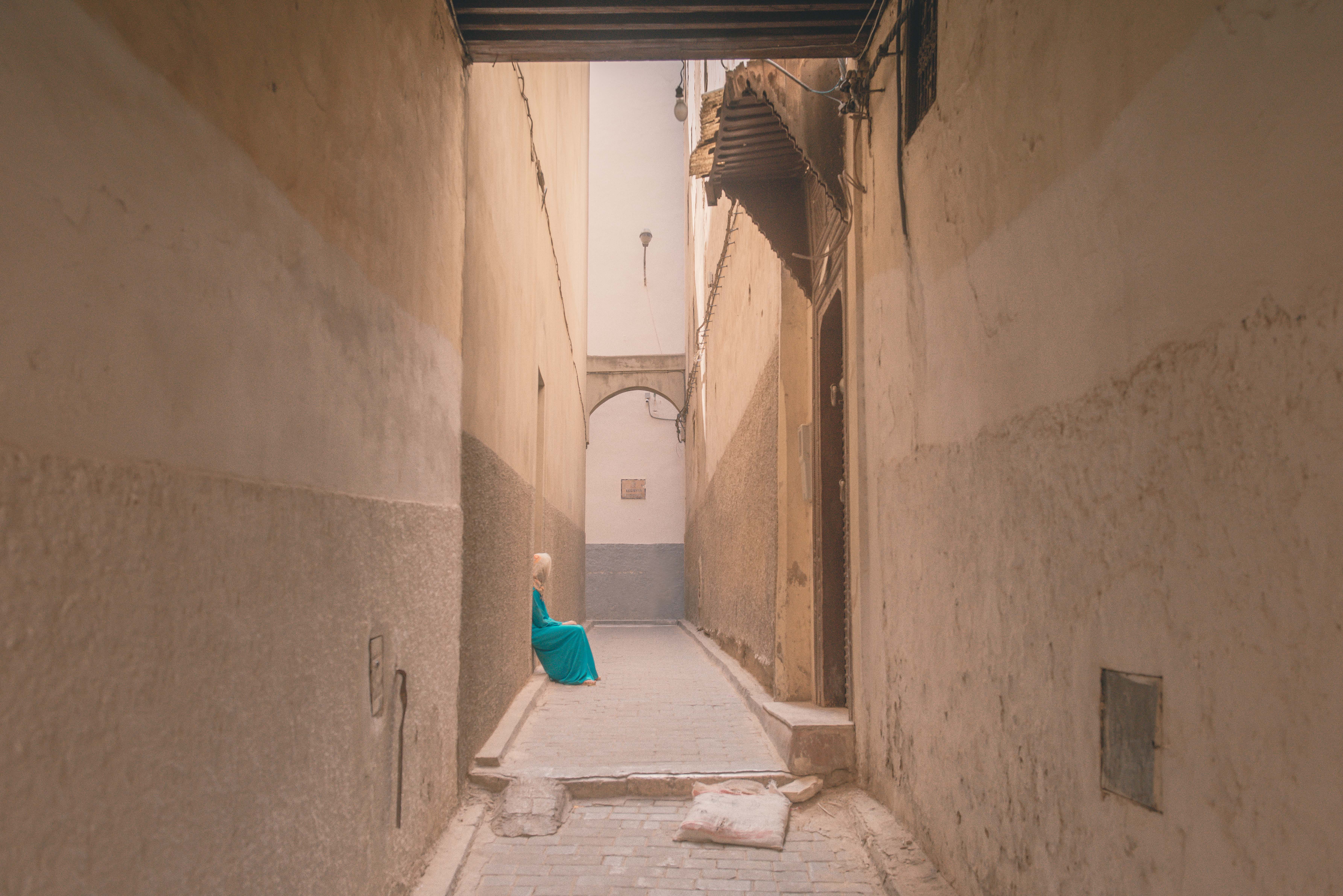 sitting, the way forward, rear view, medina, beautiful, building exterior, girl, 5K, adult, full length, architecture, men, lady, building, lonely, women, HD Wallpaper