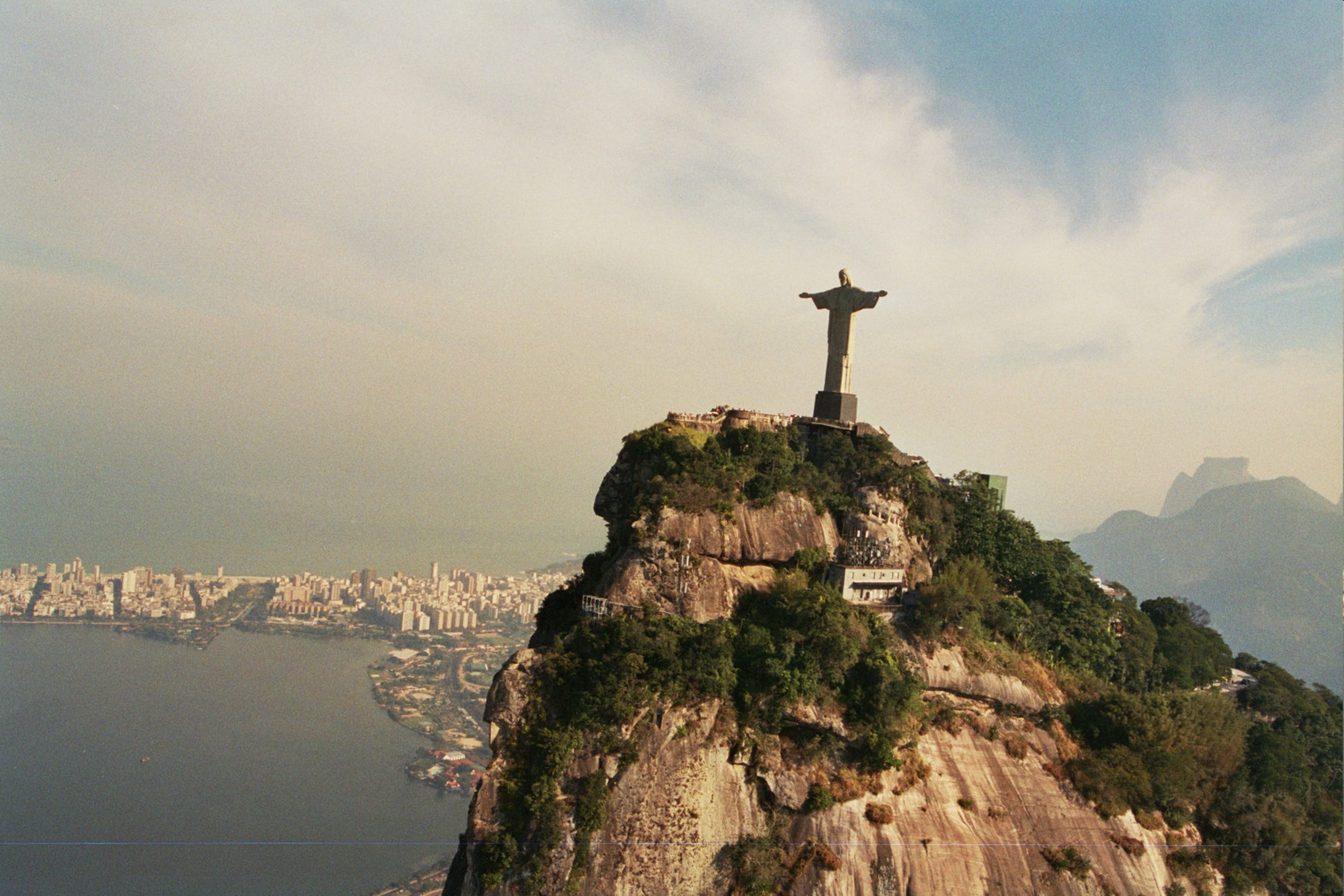 outdoors, travel destinations, water, architecture, tower, christ, brazil, copacabana, belief, guidance, mountain, built structure, nature, america, sea, HD Wallpaper