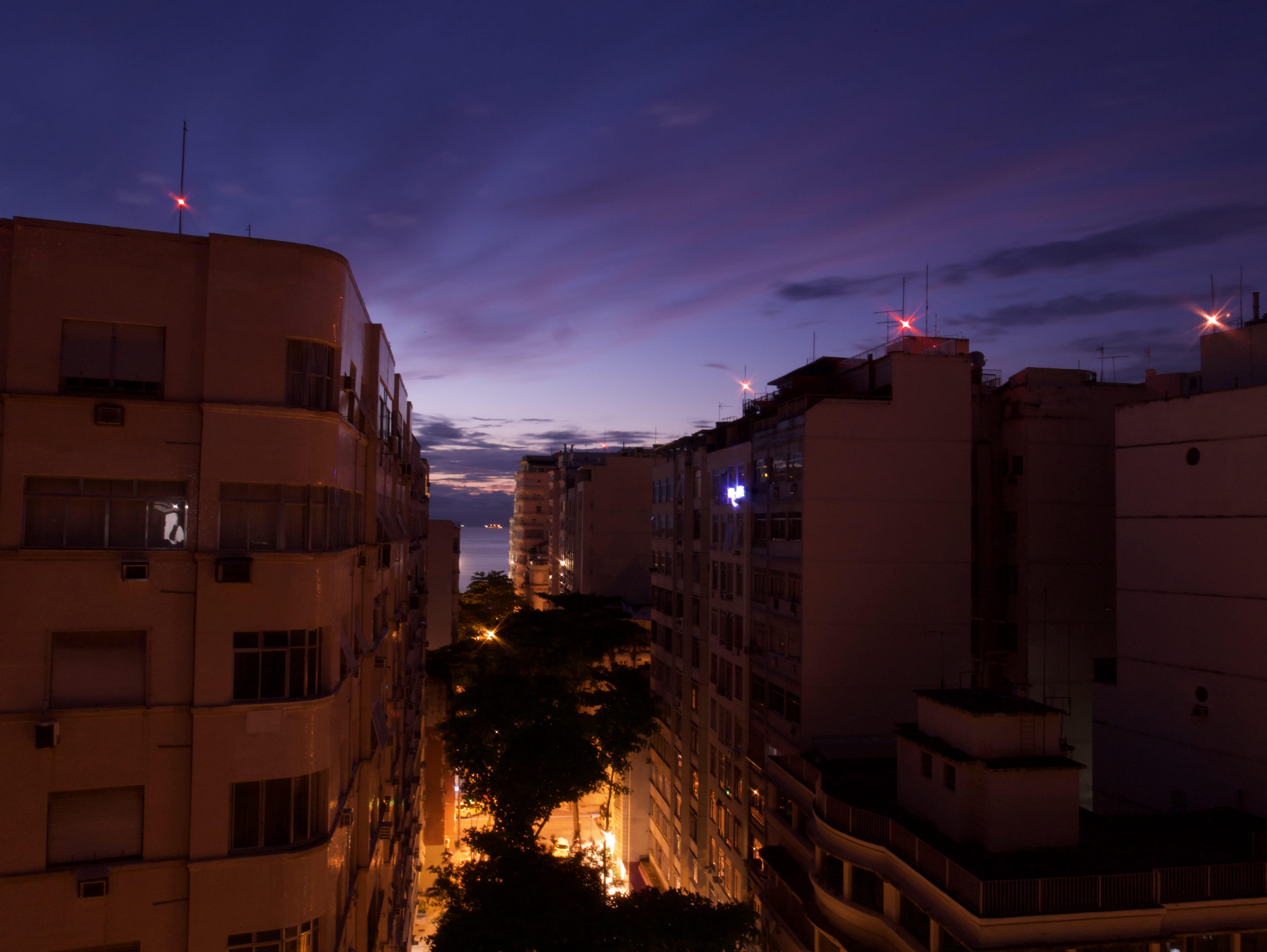 dusk, outdoors, residential district, city life, tropical, sky, copacabana, urban, lights, clouds, skyscraper, building, city, twilight, office building exterior, HD Wallpaper