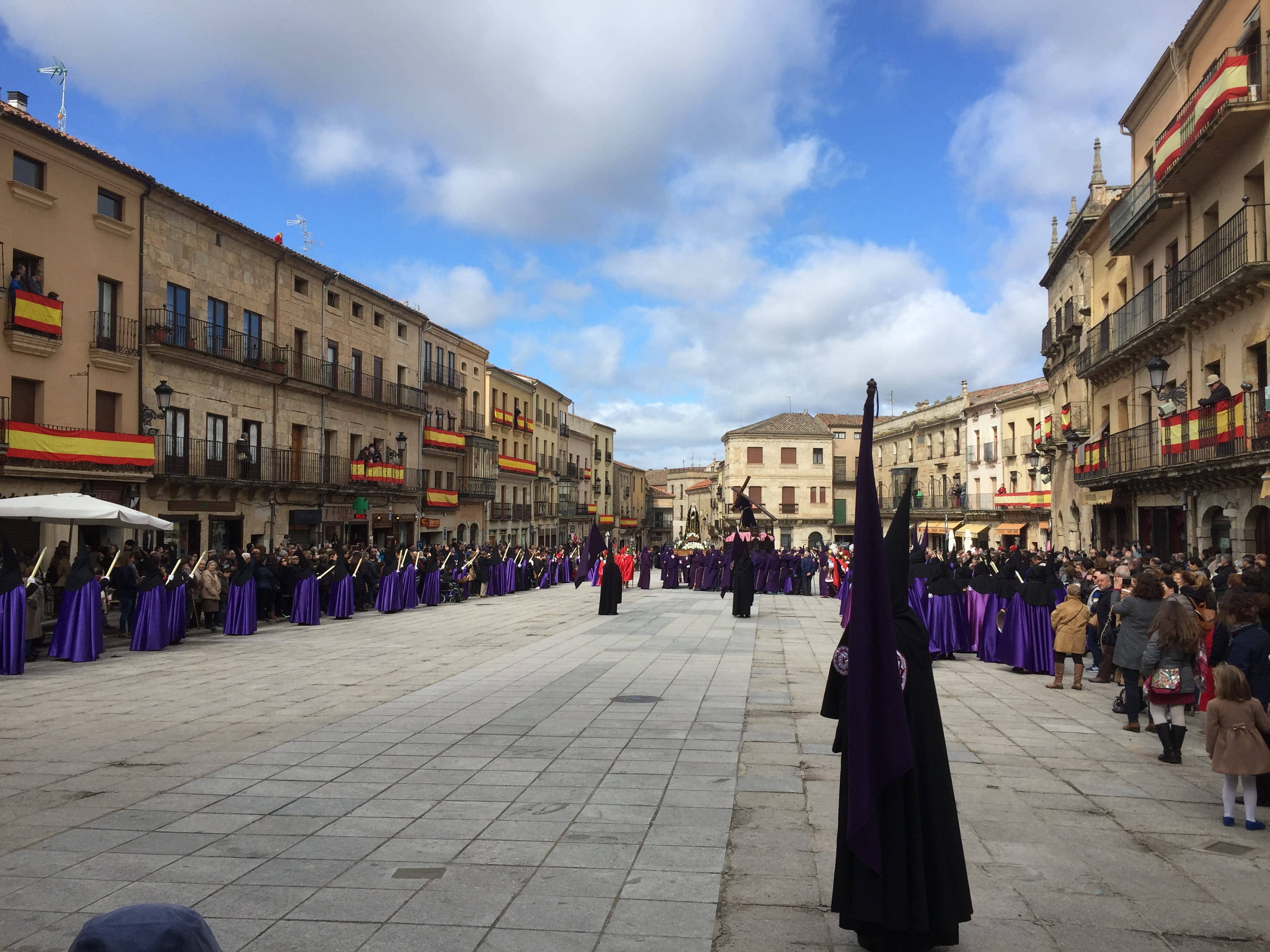 holy week, adult, women, sky, brotherhood, building exterior, city, street, religion, walking, crowd, men, square, large group of people, plaza de san salvador, HD Wallpaper