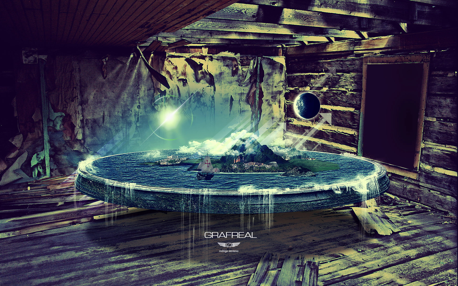 planet, earth, the world, Grafreal, 1080P, water, rodrigo zenteno, HD Wallpaper