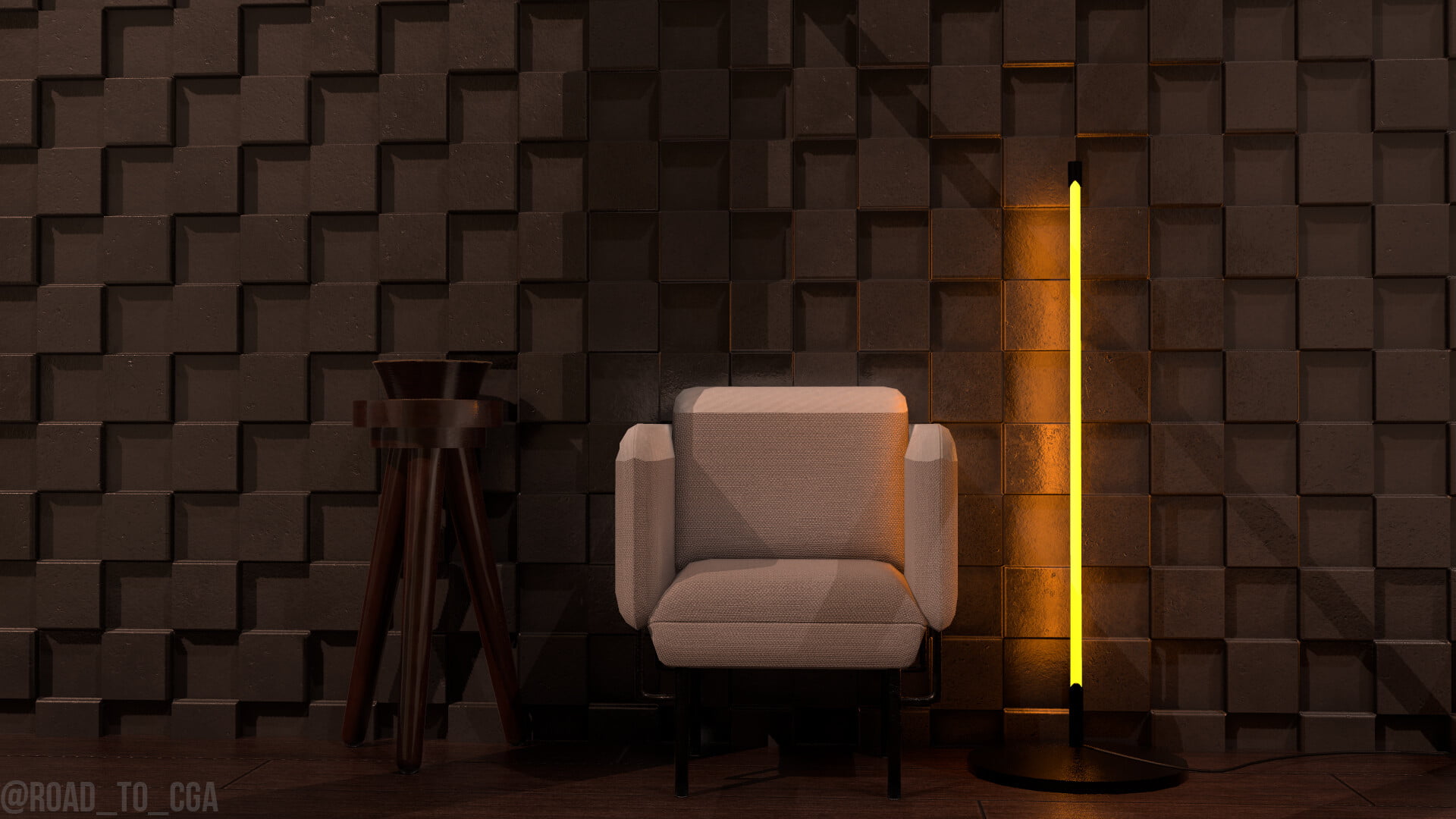 1080P, texture, chair, Rodrigo De La Rosa Esteban, render, digital art, interior, wall, HD Wallpaper