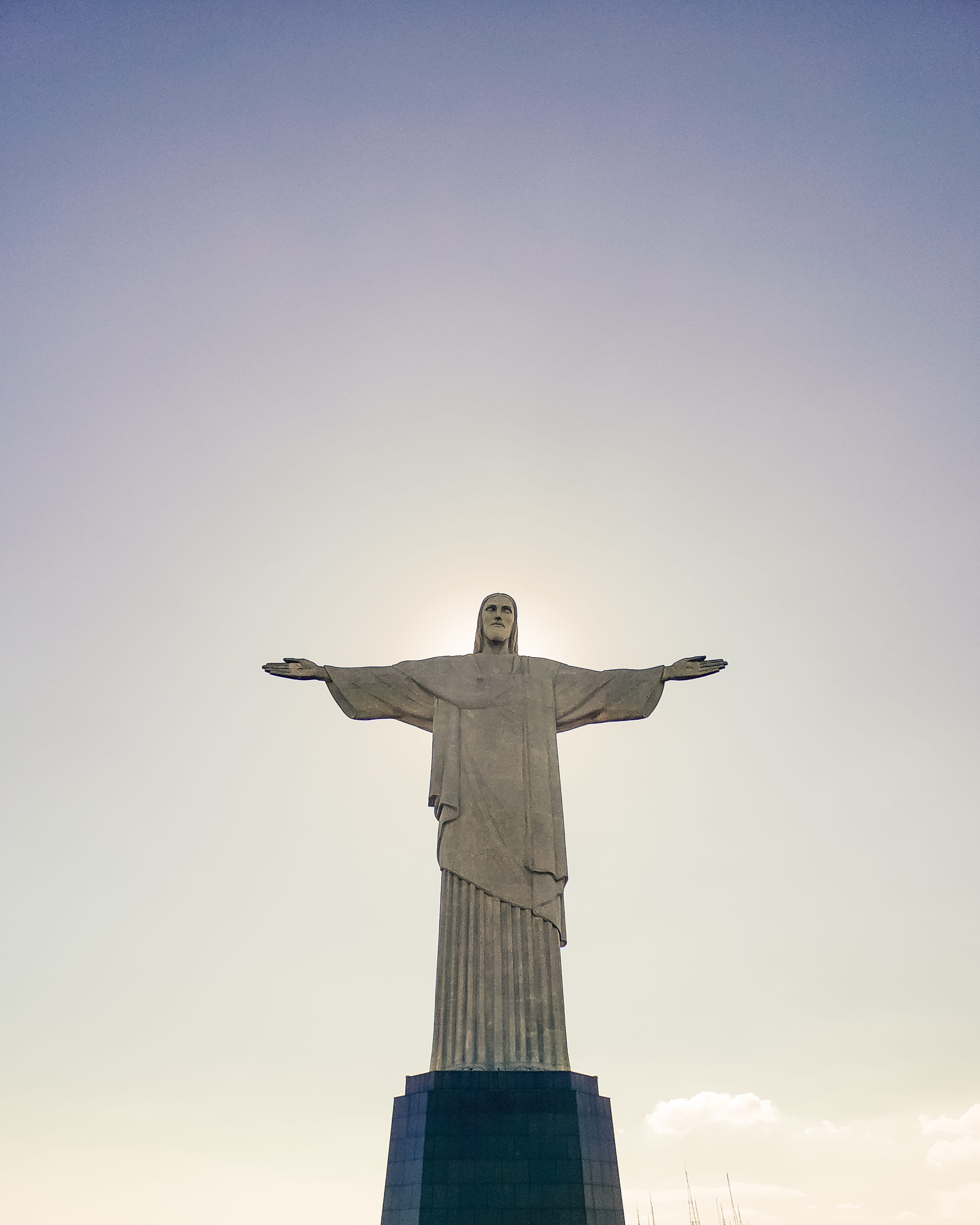 low angle view, sculpture, reedemer, belief, fine art statue, travel, statue, male likeness, representation, tourism, arms raised, spirituality, architecture, Phone HD Wallpaper