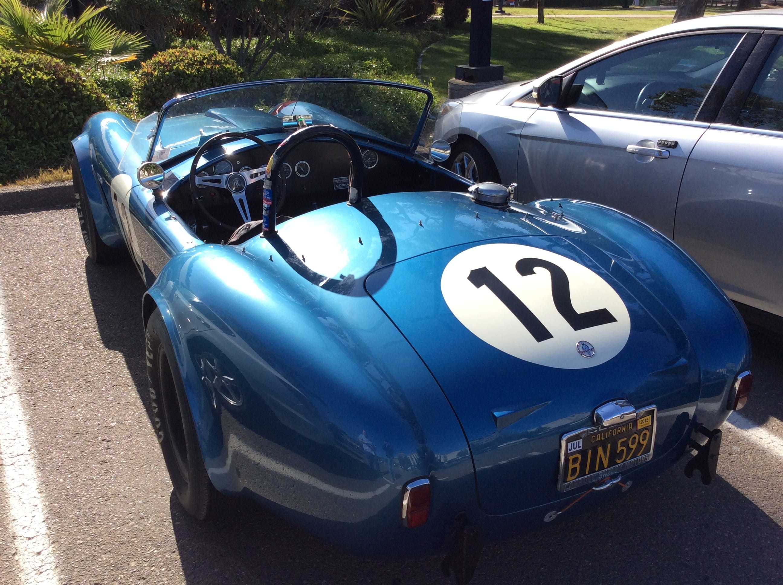 automobile, american, vintage, outdoors, vehicle, 2K, street, number, transportation, Cobra, wheels, 1965, race, usa, communication, tires, Shelby, blue, HD Wallpaper