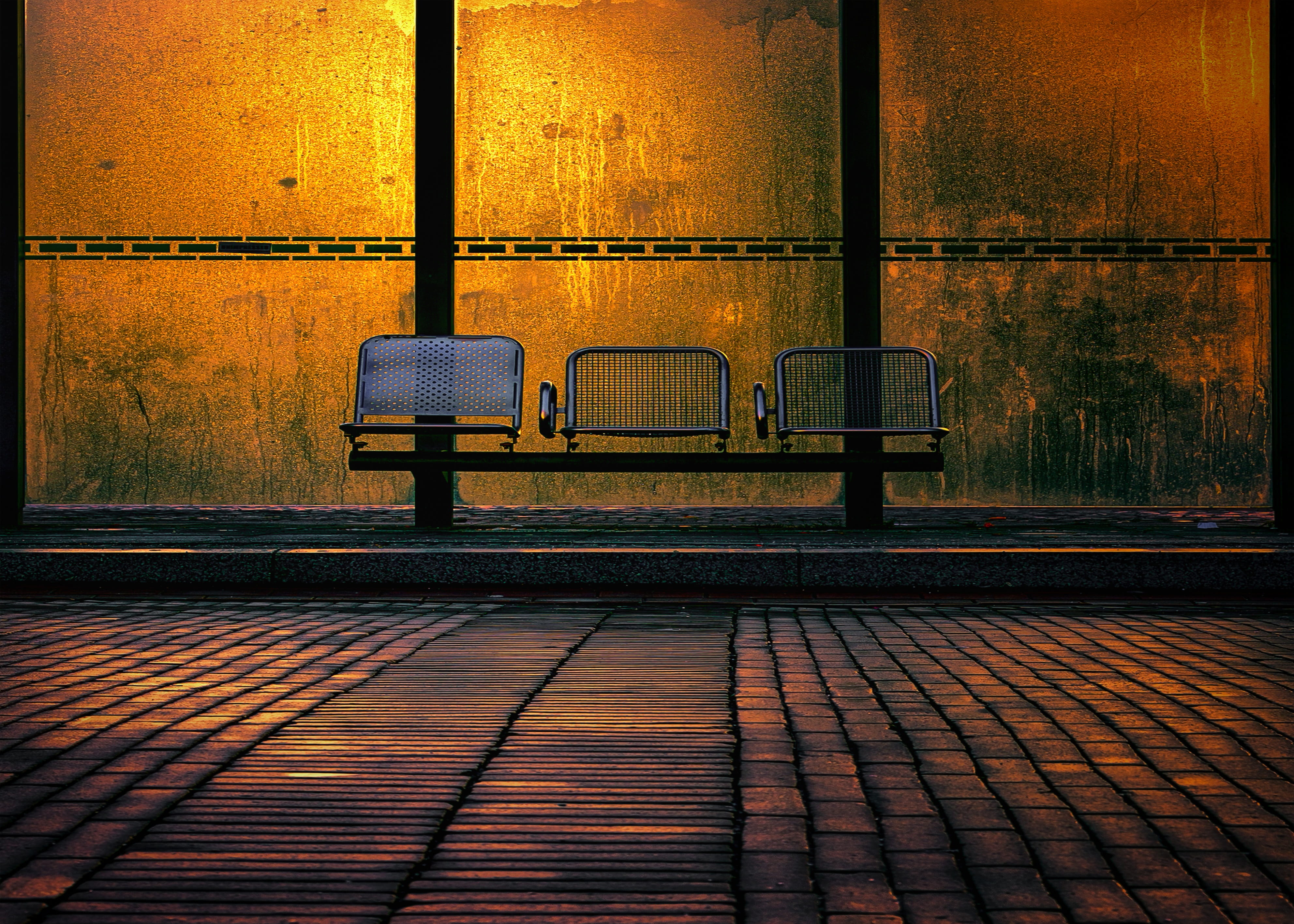 architecture, no people, station, wall - building feature, absence, sunlight, travel, public, outdoor, road, traffic, built structure, post, info, Stop, HD Wallpaper