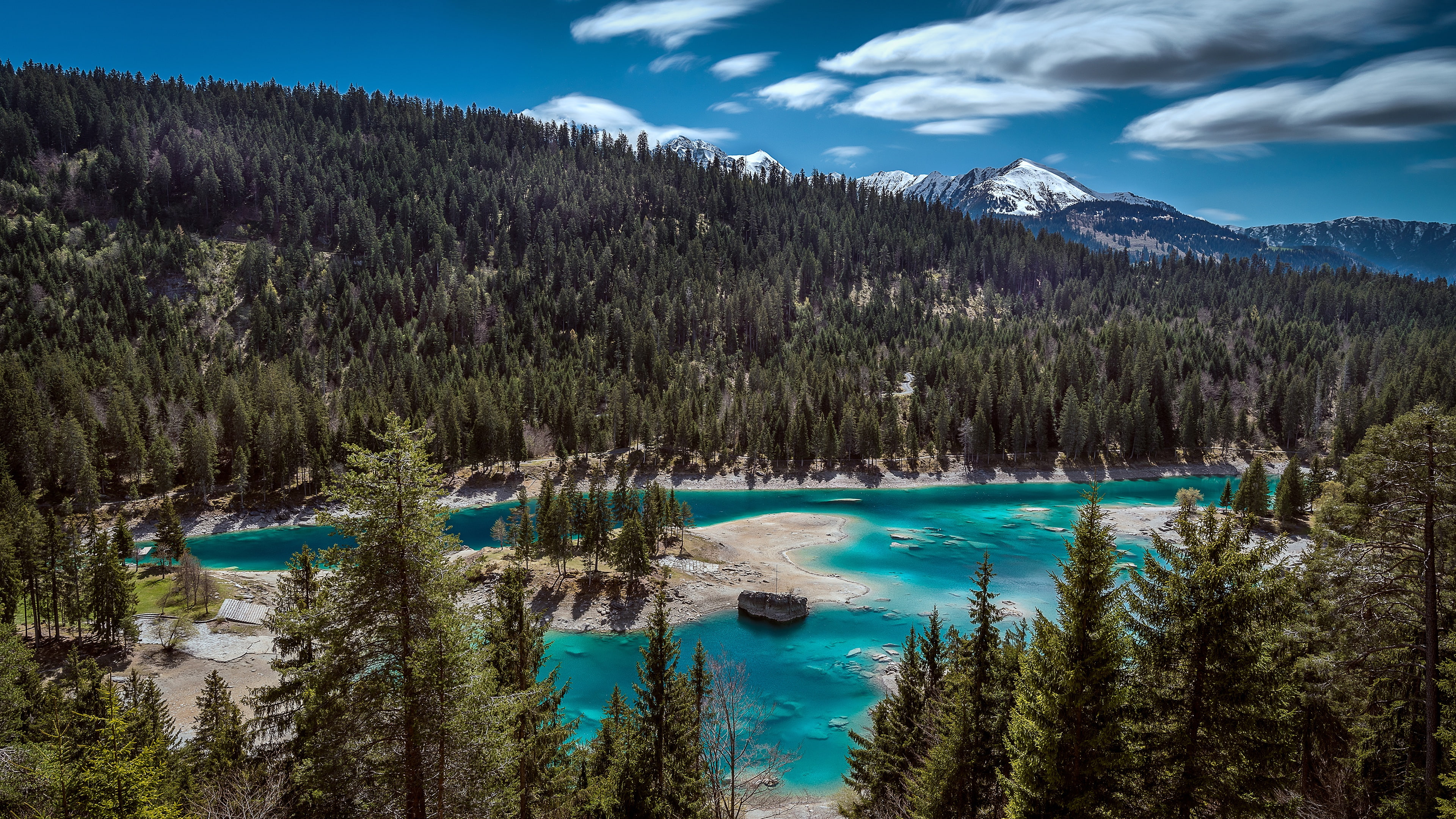 Switzerland, Caumasee, 4K, mountains, lake, landscape, nature, HD Wallpaper