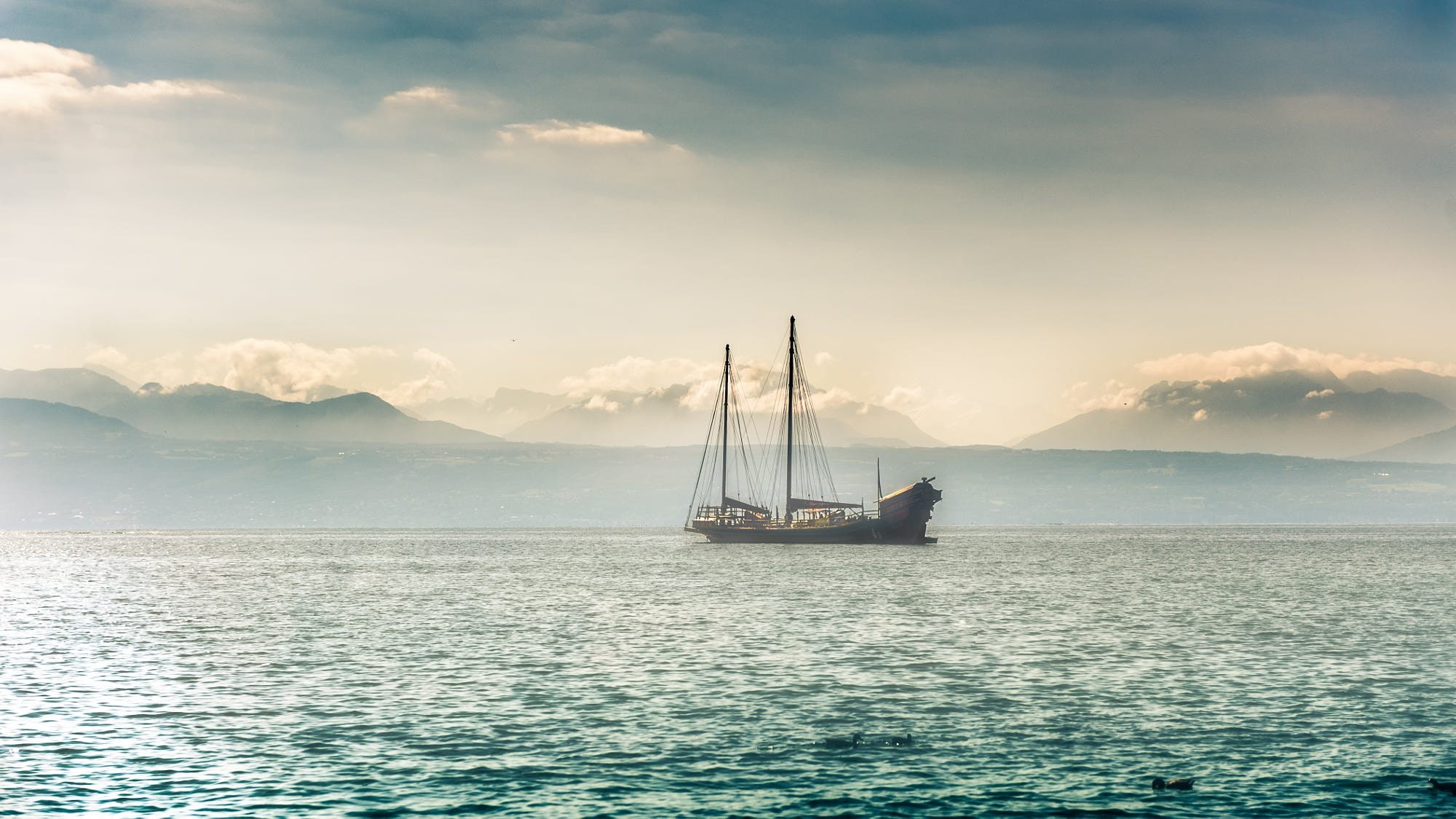 bay, vehicle, sea, Switzerland, beauty in nature, pole, nature, sky, nautical vessel, waterfront, travel, outdoors, lake, scenics - nature, mountains, water, HD Wallpaper
