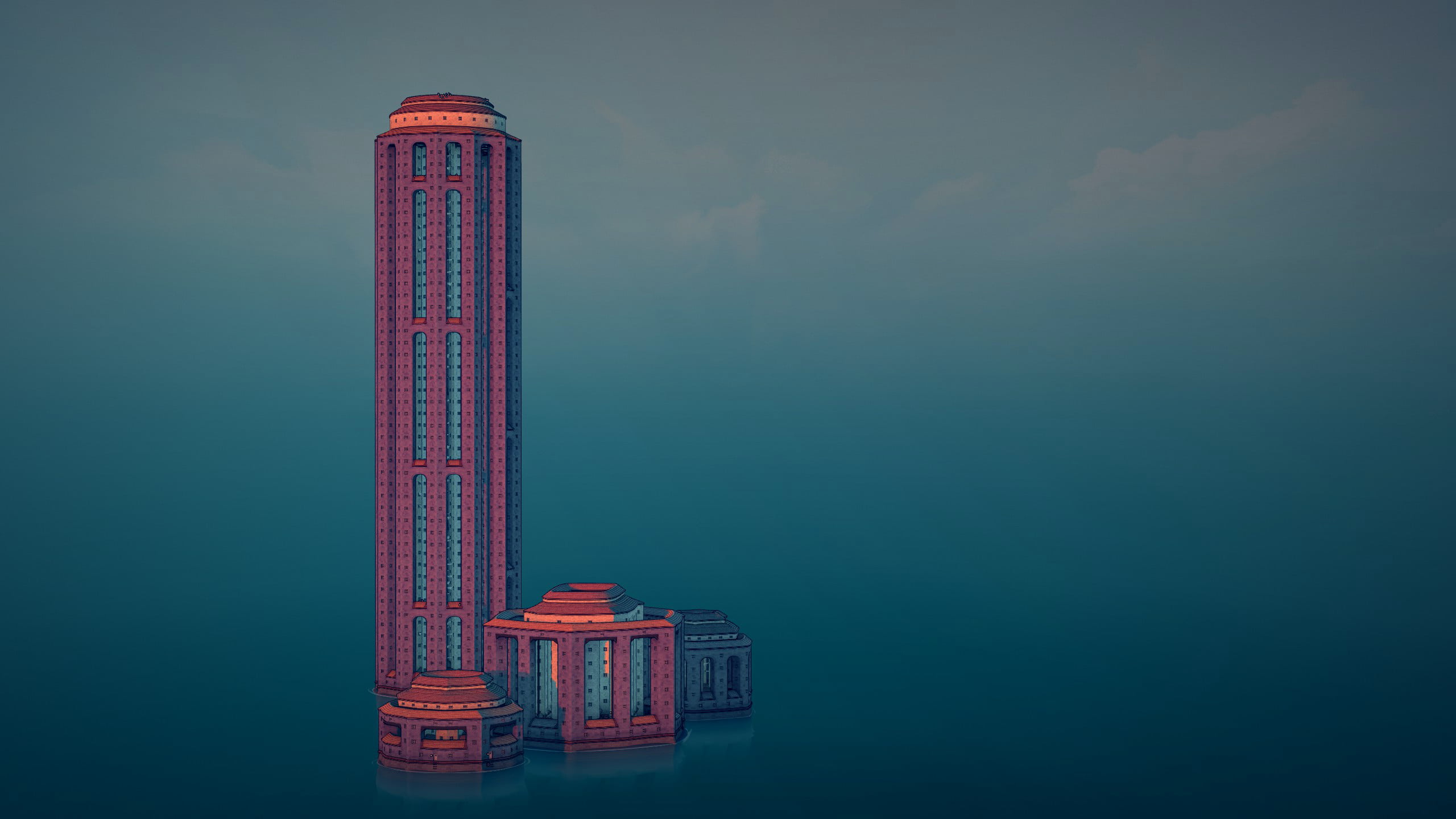 minimalism, 2K, digital art, video games, skyscraper, Townscaper, skyline, architecture, video game art, town, HD Wallpaper