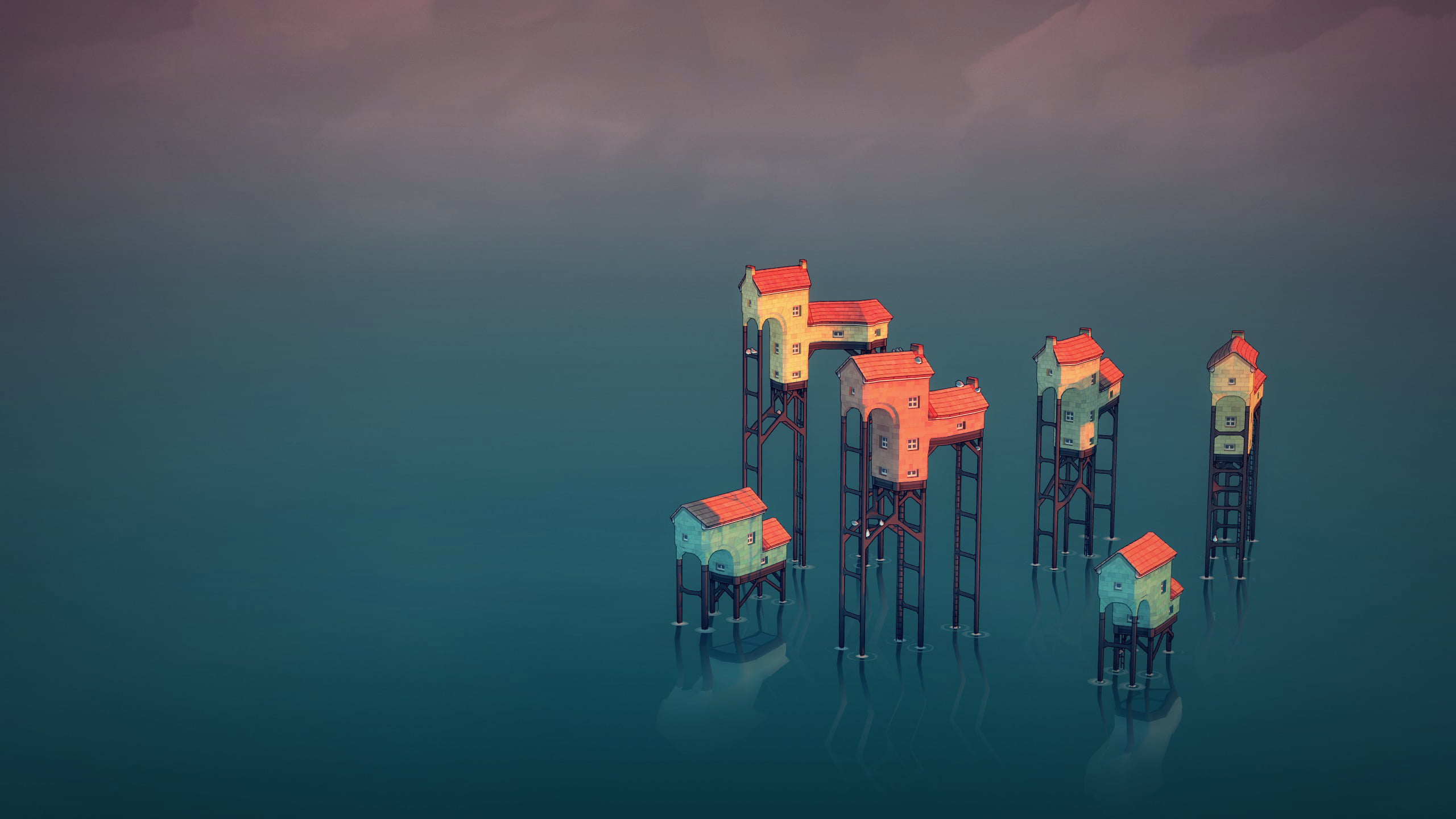 birds, domesticated animals, 2K, town, Townscaper, video games, video game art, HD Wallpaper