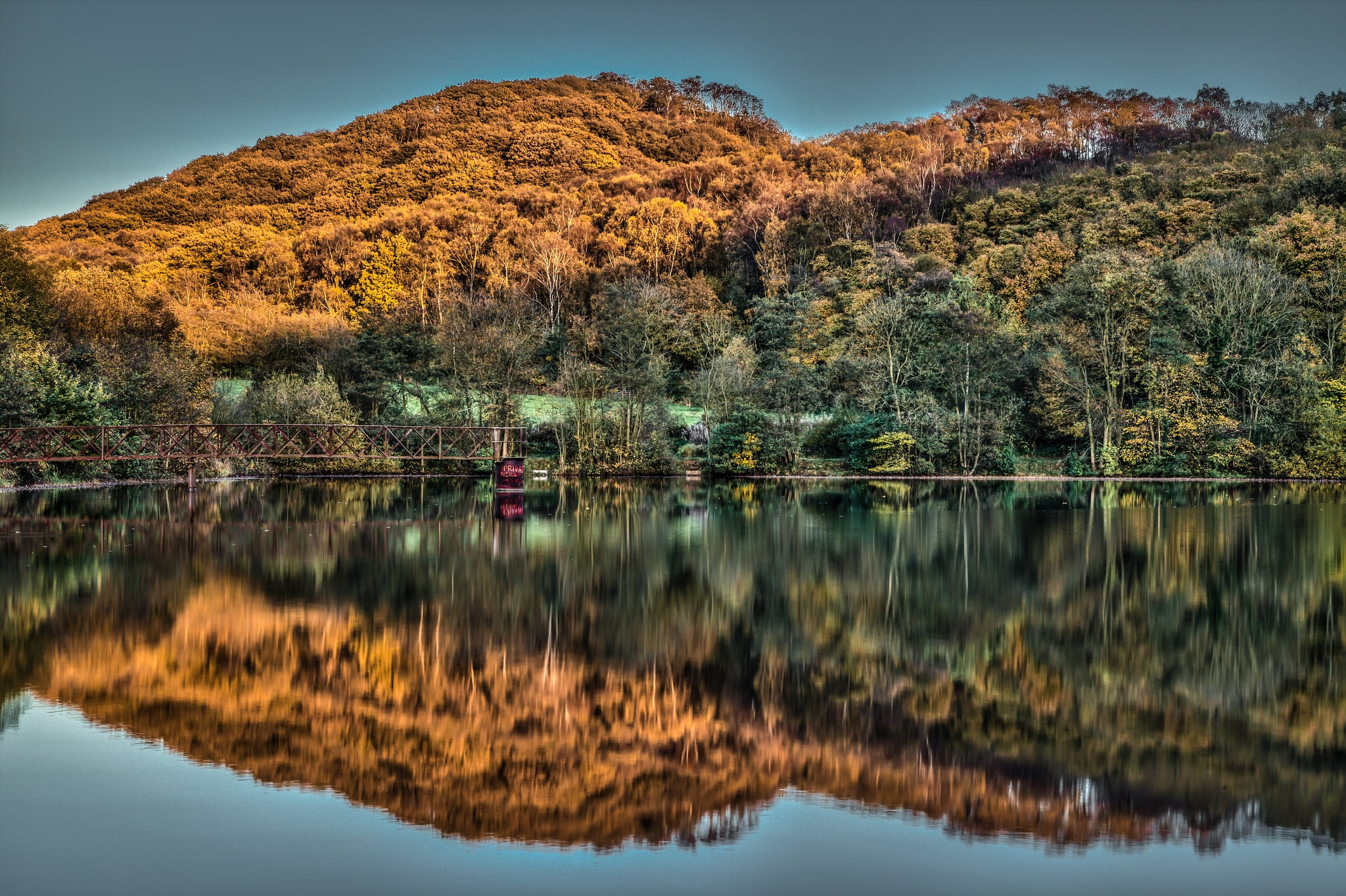 reflection, leafed, day, idyllic, hills, woodland, growth, green, travel, waterfront, tree, nature, colors, bridge, color Image, lake, non-Urban Scene, HD Wallpaper