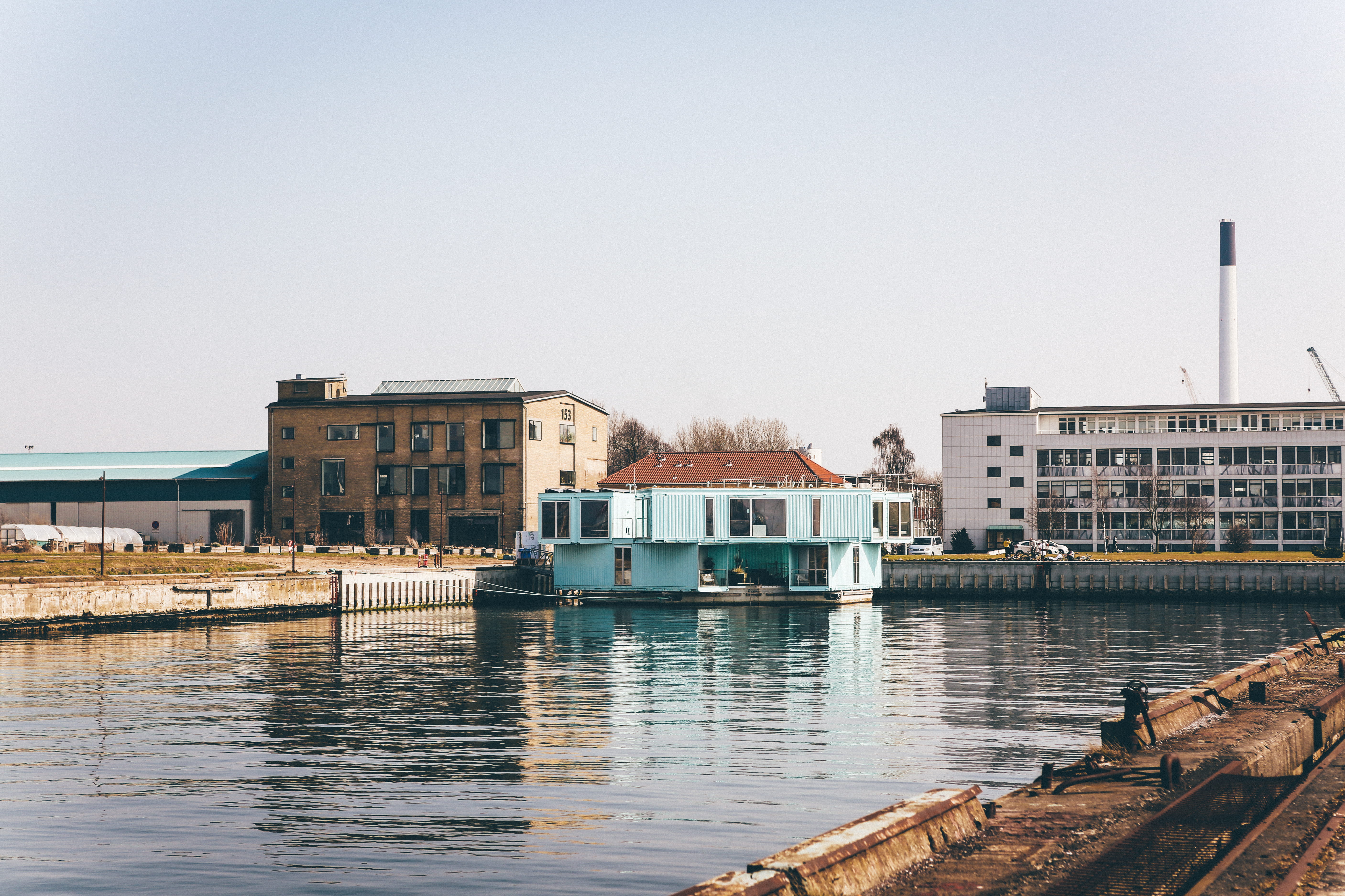 sky, built structure, boathouse, 5K, outdoors, mode of transportation, river, waterfront, house, transportation, building, industrial, canal, denmark, HD Wallpaper