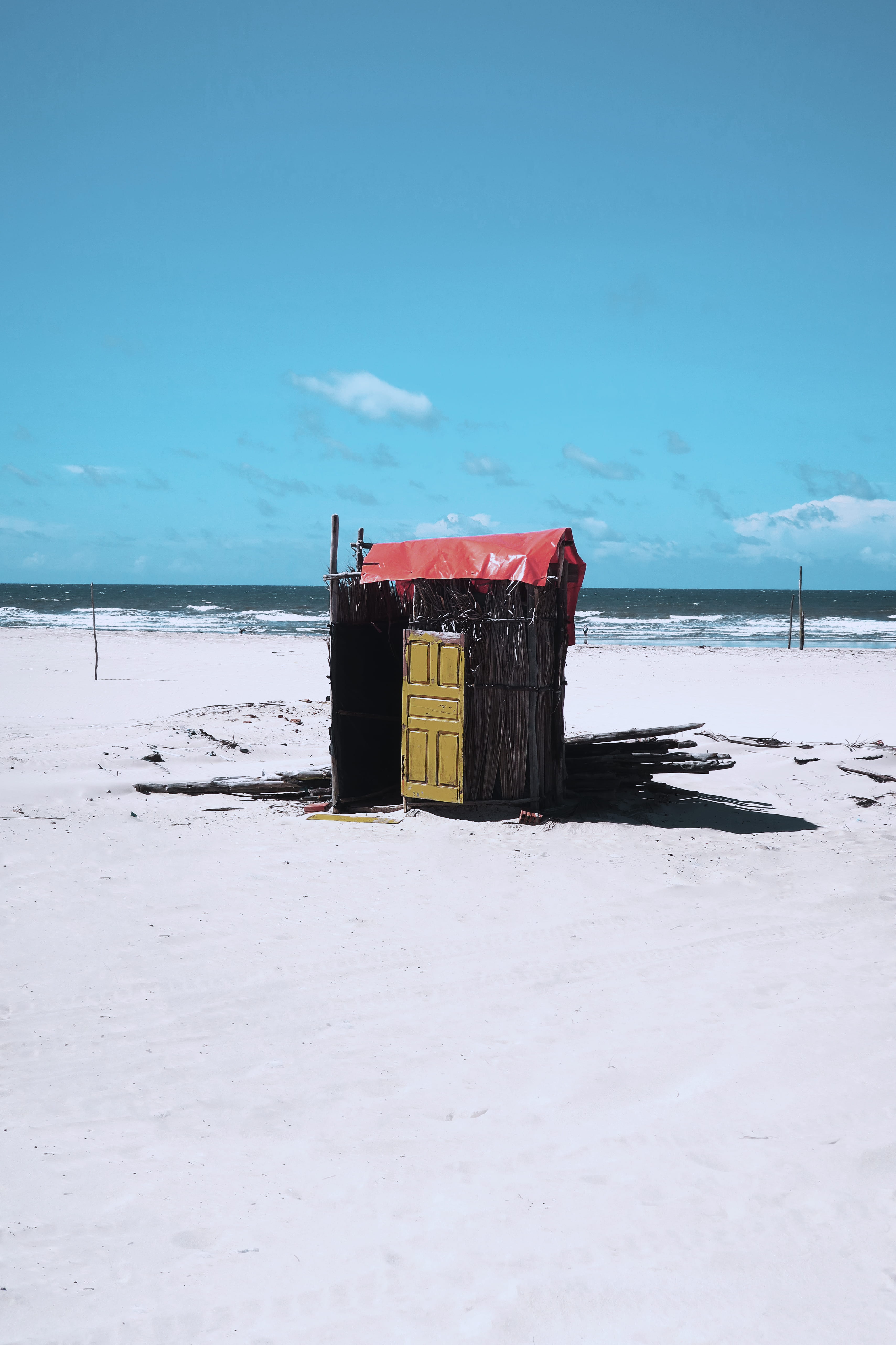 day, countryside, beach, sand, tranquil scene, outdoors, land, ice, shed, rural, scenics - nature, brown, building, wooden, sky, sunny, tiny house, hut, Phone HD Wallpaper