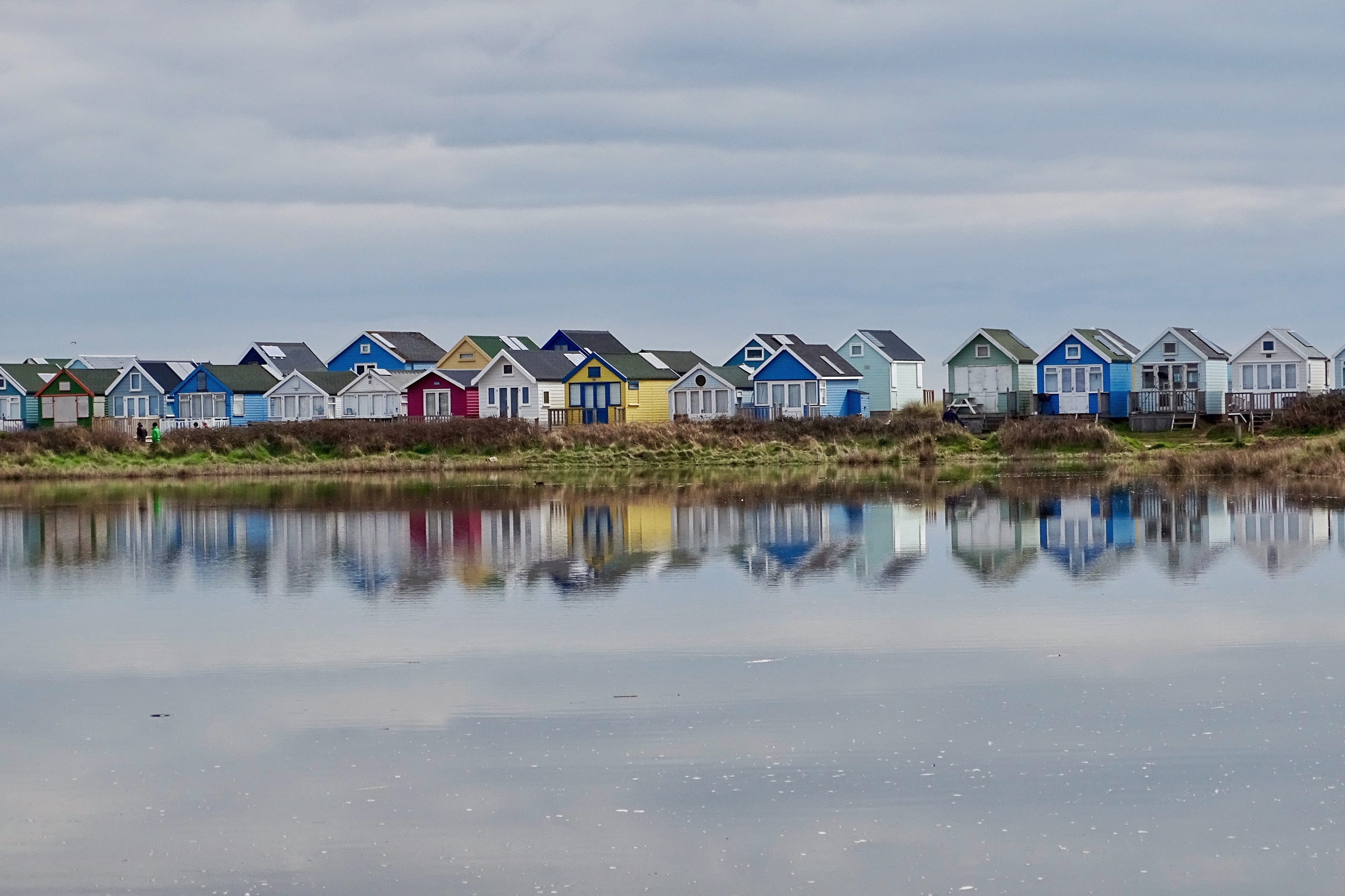 weather, beauty in nature, no people, countryside, cloud - sky, reflection, travel, beach, water, reflections, cabin, huts, outdoors, day, beach huts, rural, HD Wallpaper