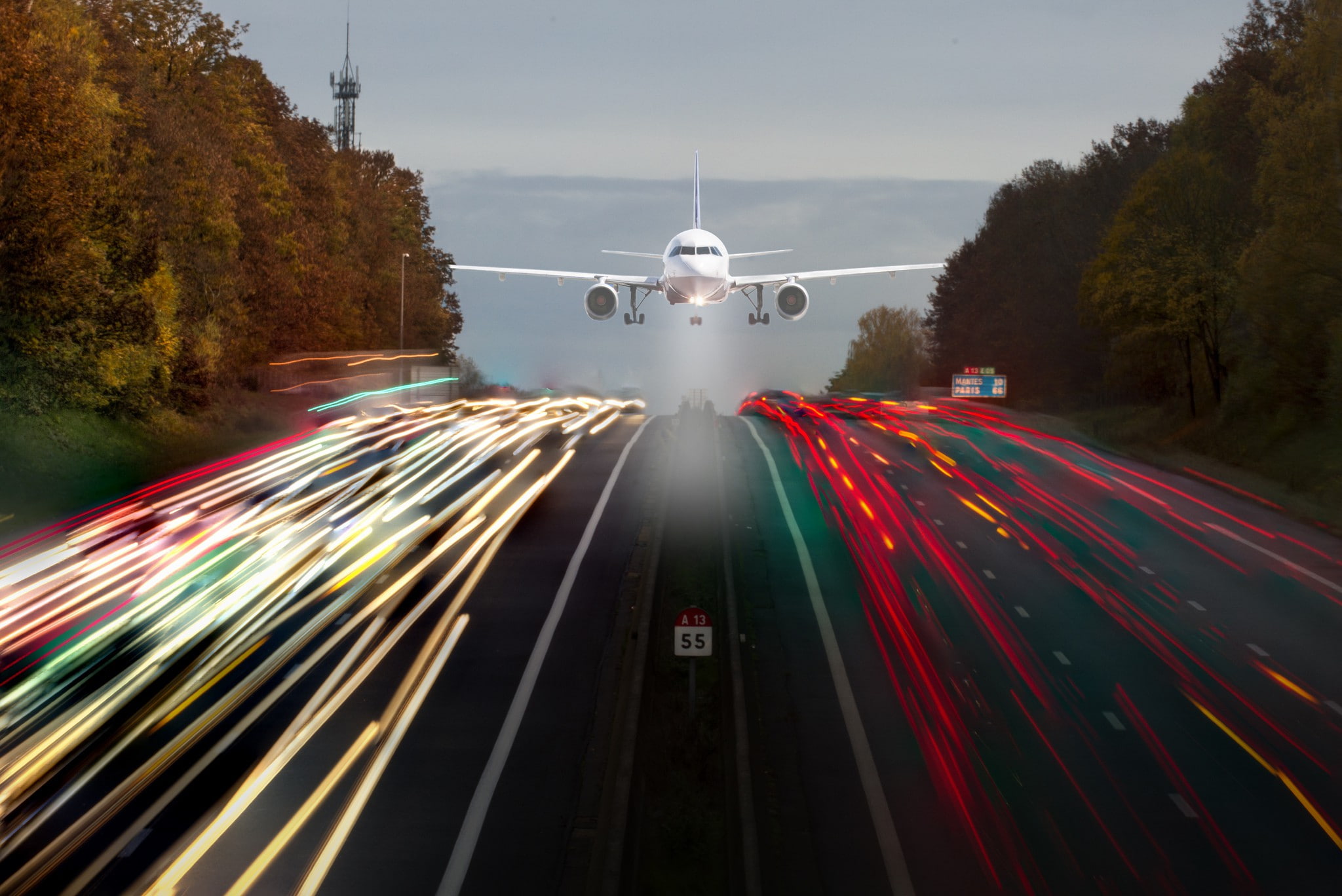 exposure, 1080P, lights, road, plane, HD Wallpaper