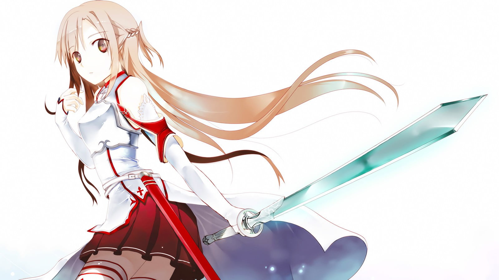 Yuuki Asuna, females, people, representation, wind, indoors, beauty, women, white background, blond hair, clothing, emotion, studio shot, nature, red, creativity, HD Wallpaper