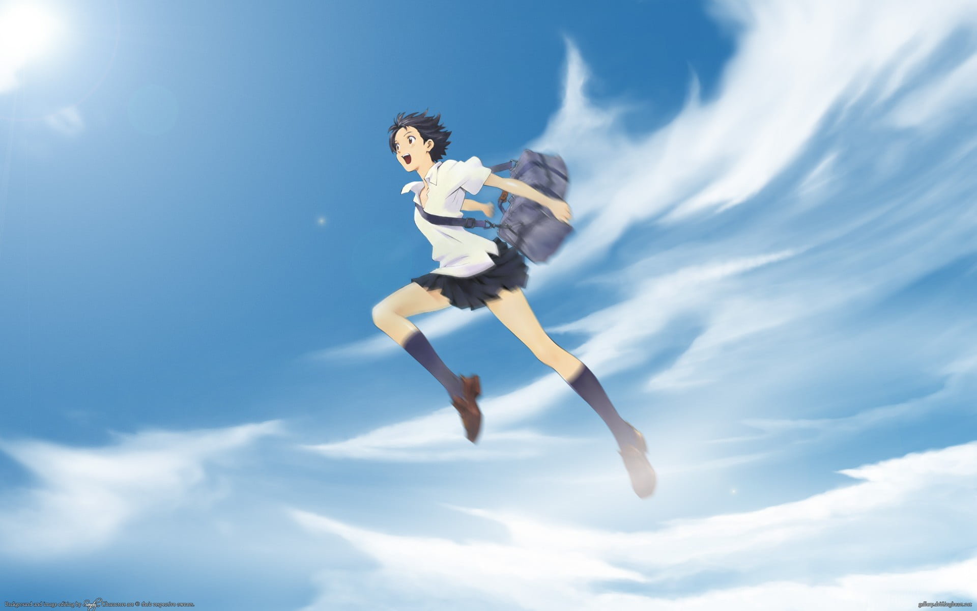 anime girls, teenager, vitality, one person, cloud - sky, nature, The Girl Who Leapt Through Time, day, motion, outdoors, jumping, sports clothing, skill, HD Wallpaper