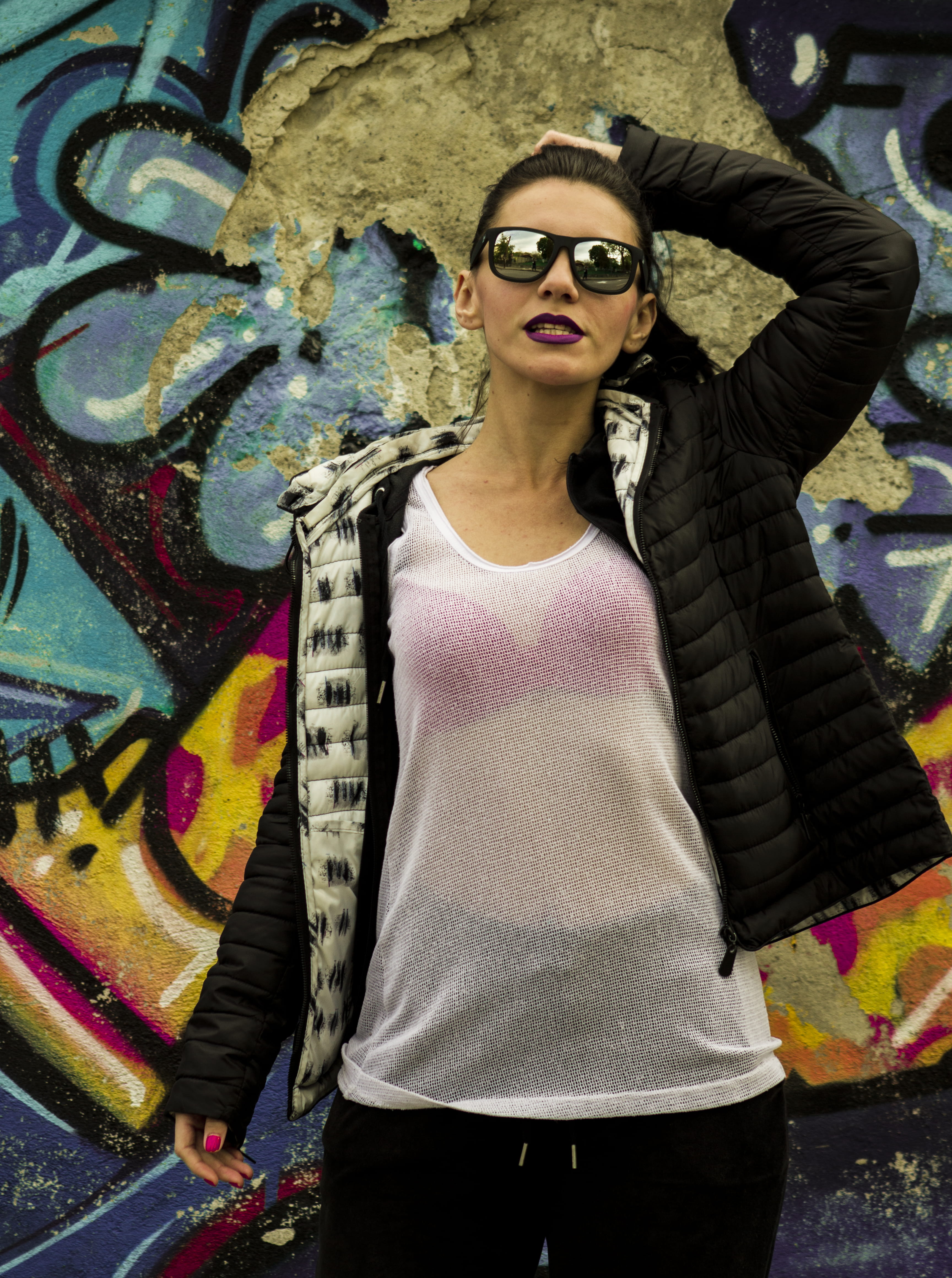 hair, front view, graffiti, sunglasses, casual clothing, românia, creativity, lifestyles, hairstyle, adult, young women, urban, young adult, wall - building feature, Phone HD Wallpaper