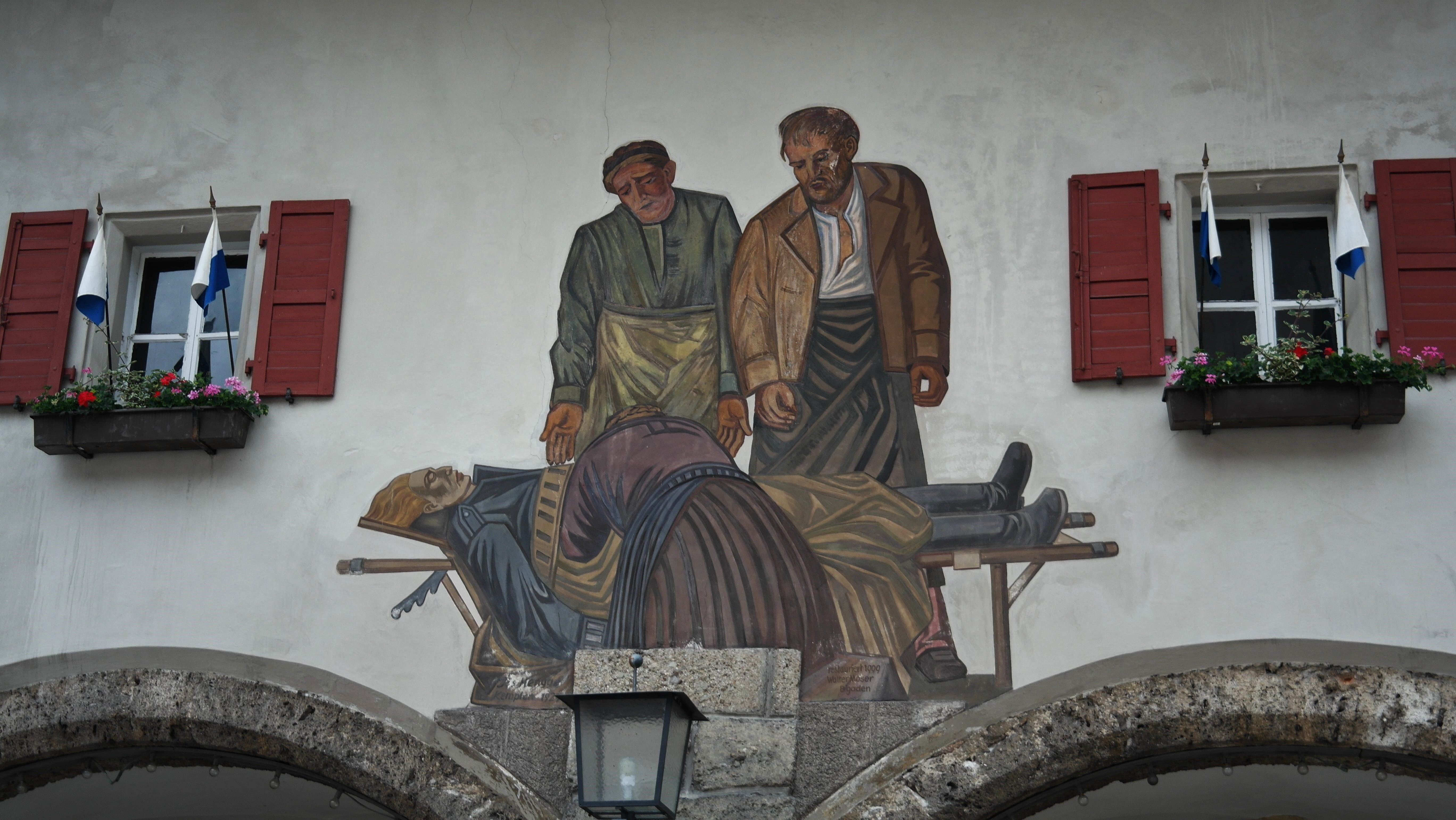 art form, hauswand, people, three quarter length, upper bavaria, sculpture, males, building, two people, art and craft, painting, built structure, adult, HD Wallpaper