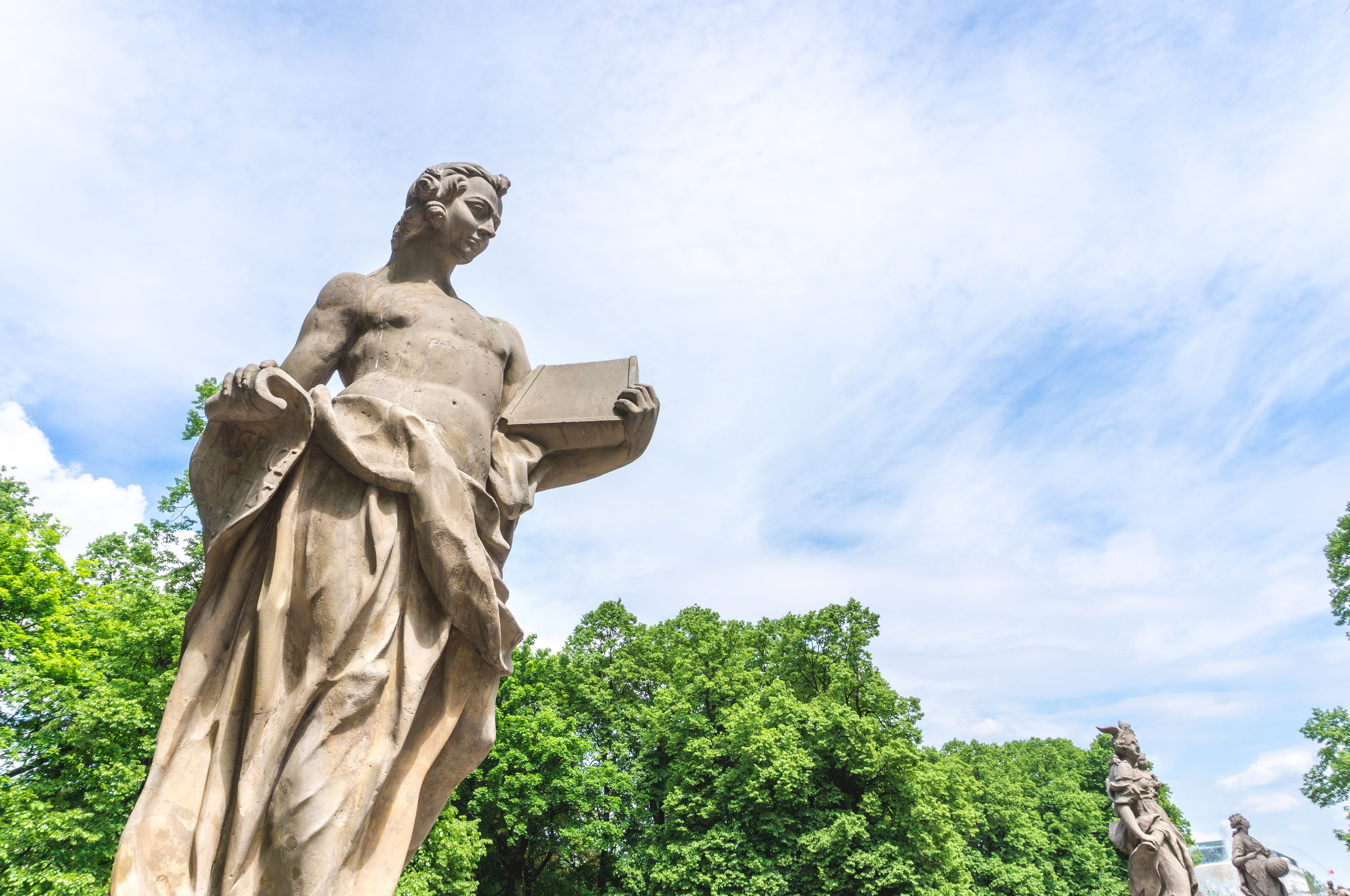 tree, outdoor, craft, Statue, summer, beautiful, low angle view, polish, botanical, Warsaw, beauty, 5K, history, memorial, urban, day, art and craft, park, HD Wallpaper