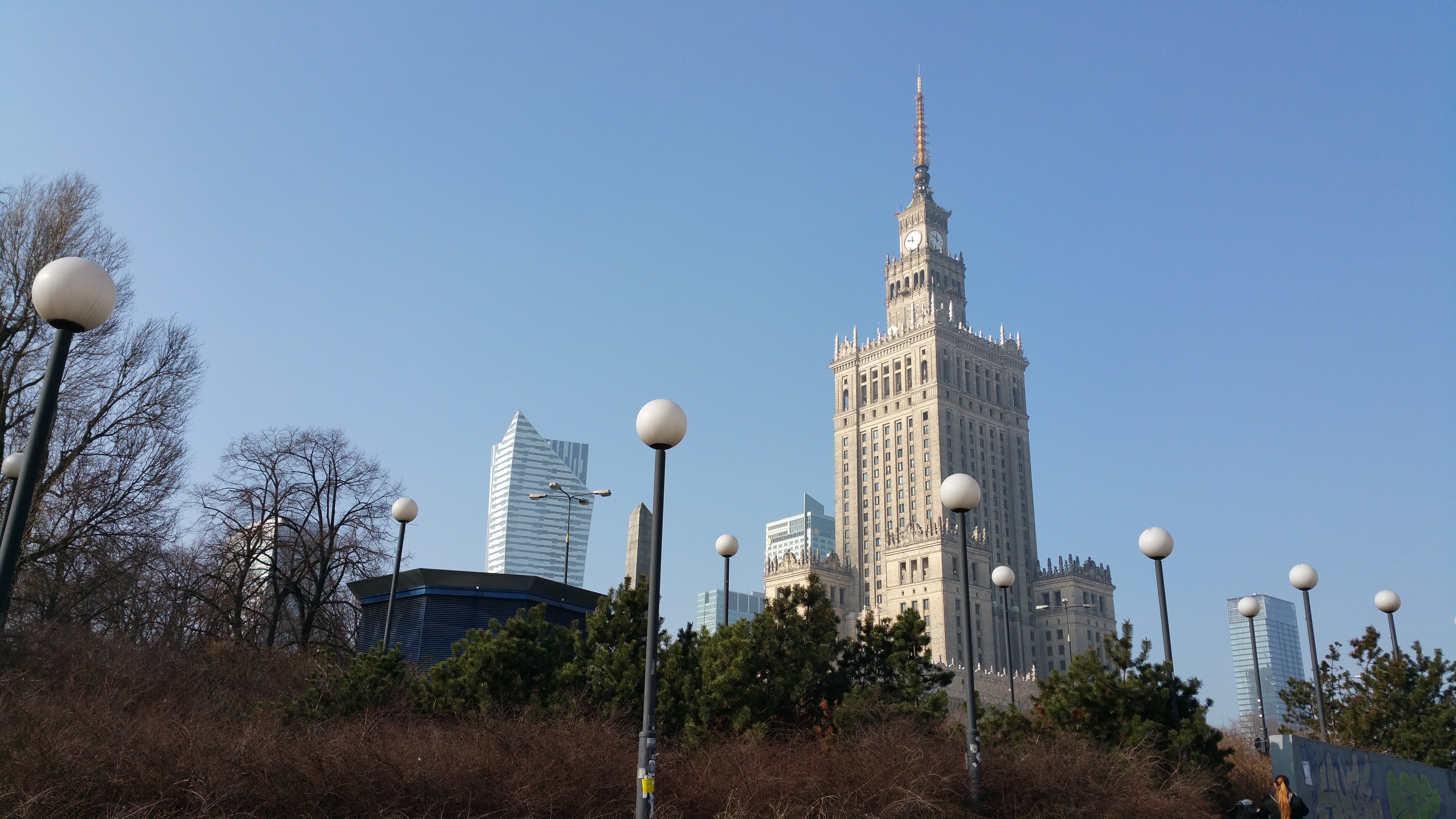 5K, palace of culture, building, travel, street, skyscraper, built structure, tower, tourism, palace of culture and science, building exterior, has happened, HD Wallpaper