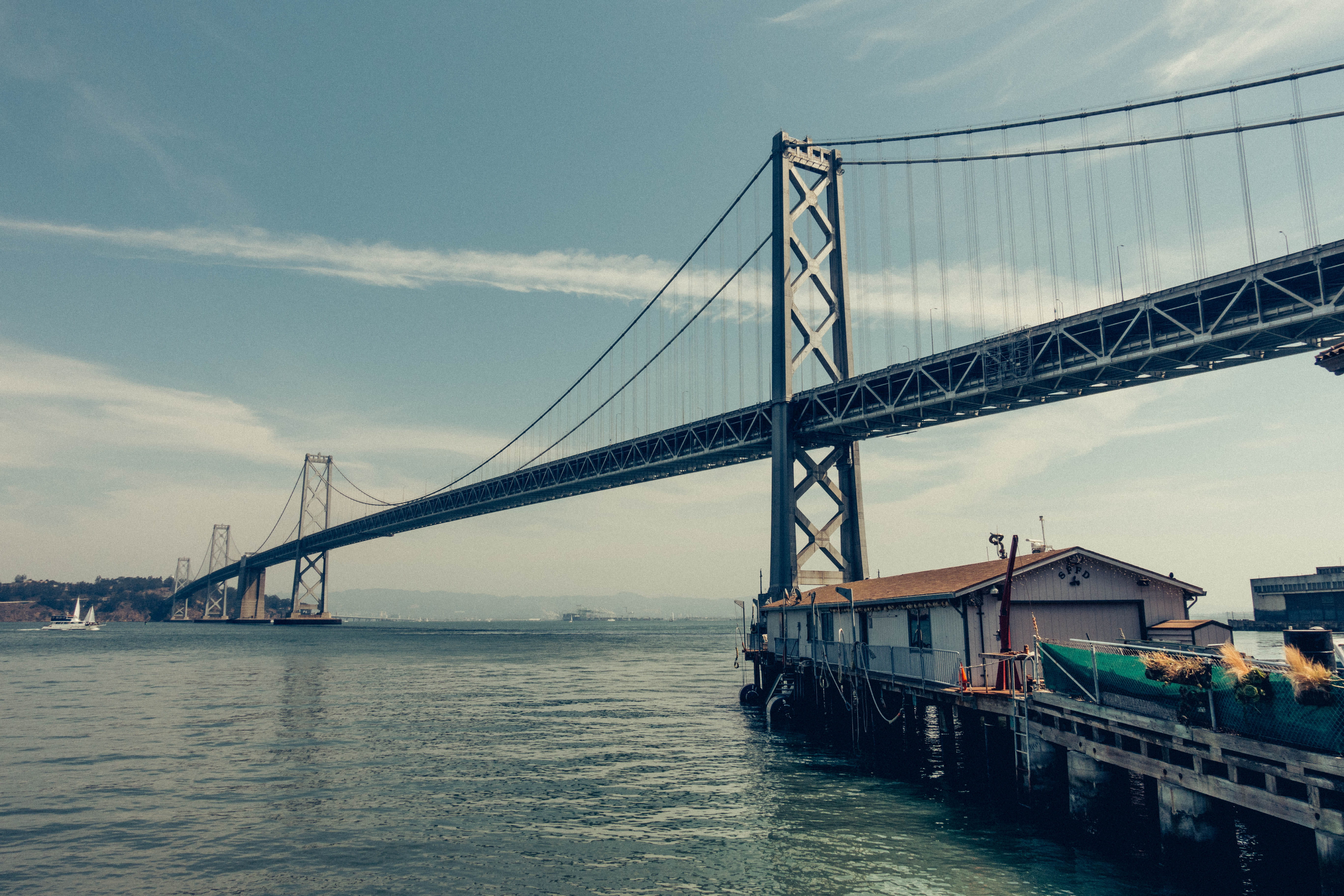 sea, 5K, waterscapes, california, water, tourism, landscapes, united states, suspension bridge, pier, built structure, buildings, transportation, structures, HD Wallpaper