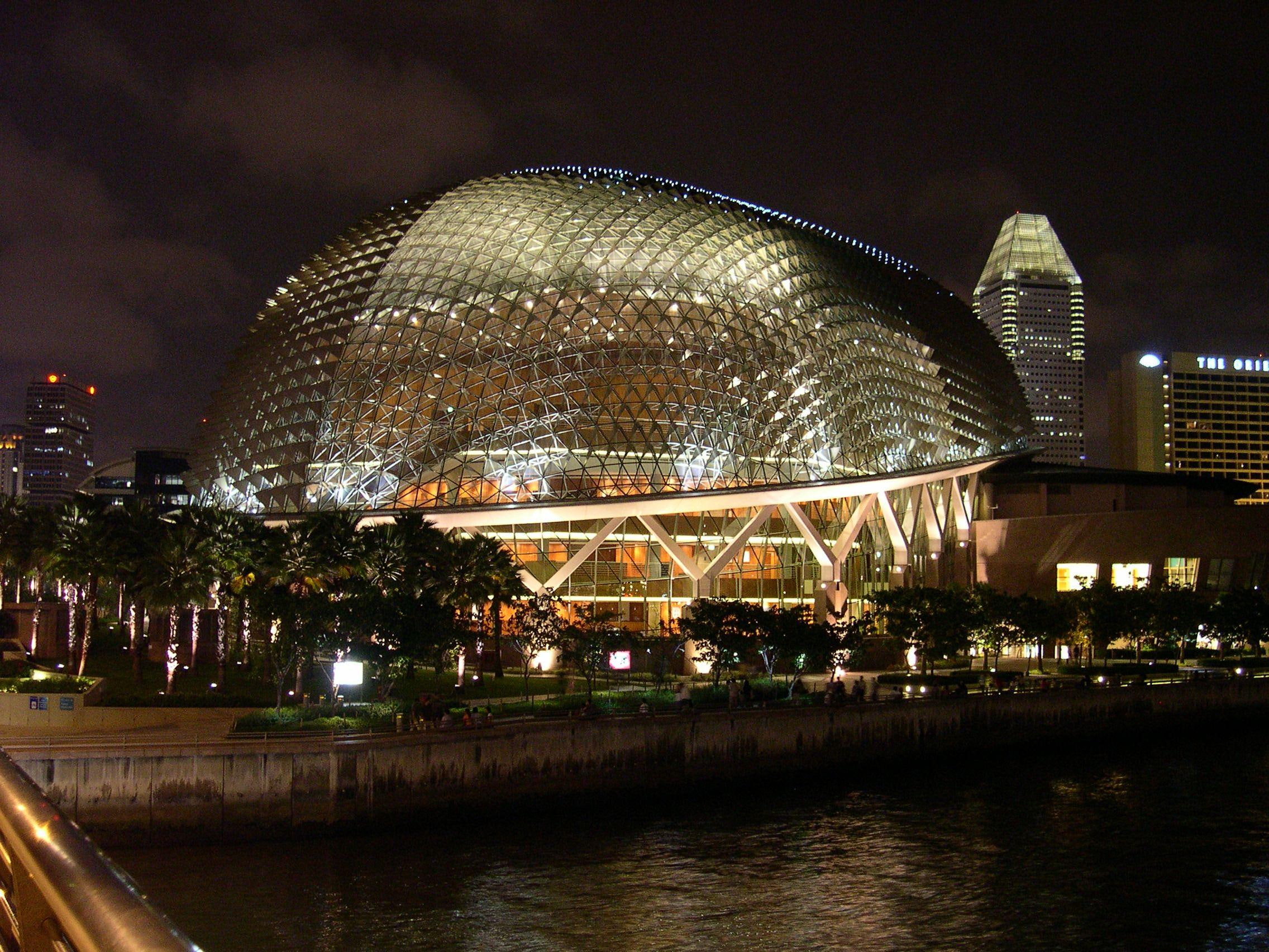 lights, centre, night, building, sculpture, architecture, modern, singapore, cultural, animals, 1080P, brown, HD Wallpaper