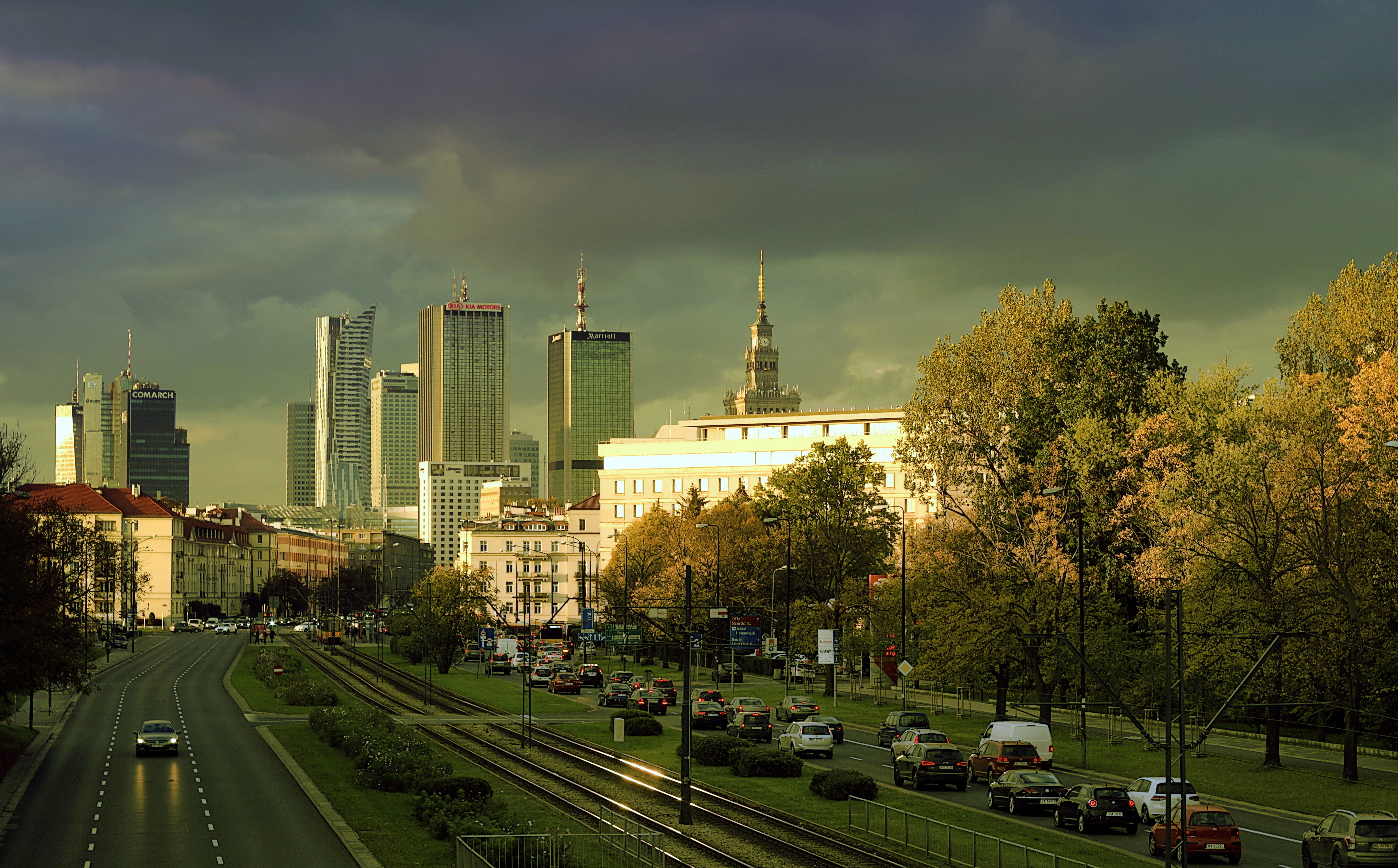 landscape, the centre of, office building exterior, travel, built structure, palace of culture, tower, skyscrapers, warsaw, the capital of the, nature, HD Wallpaper
