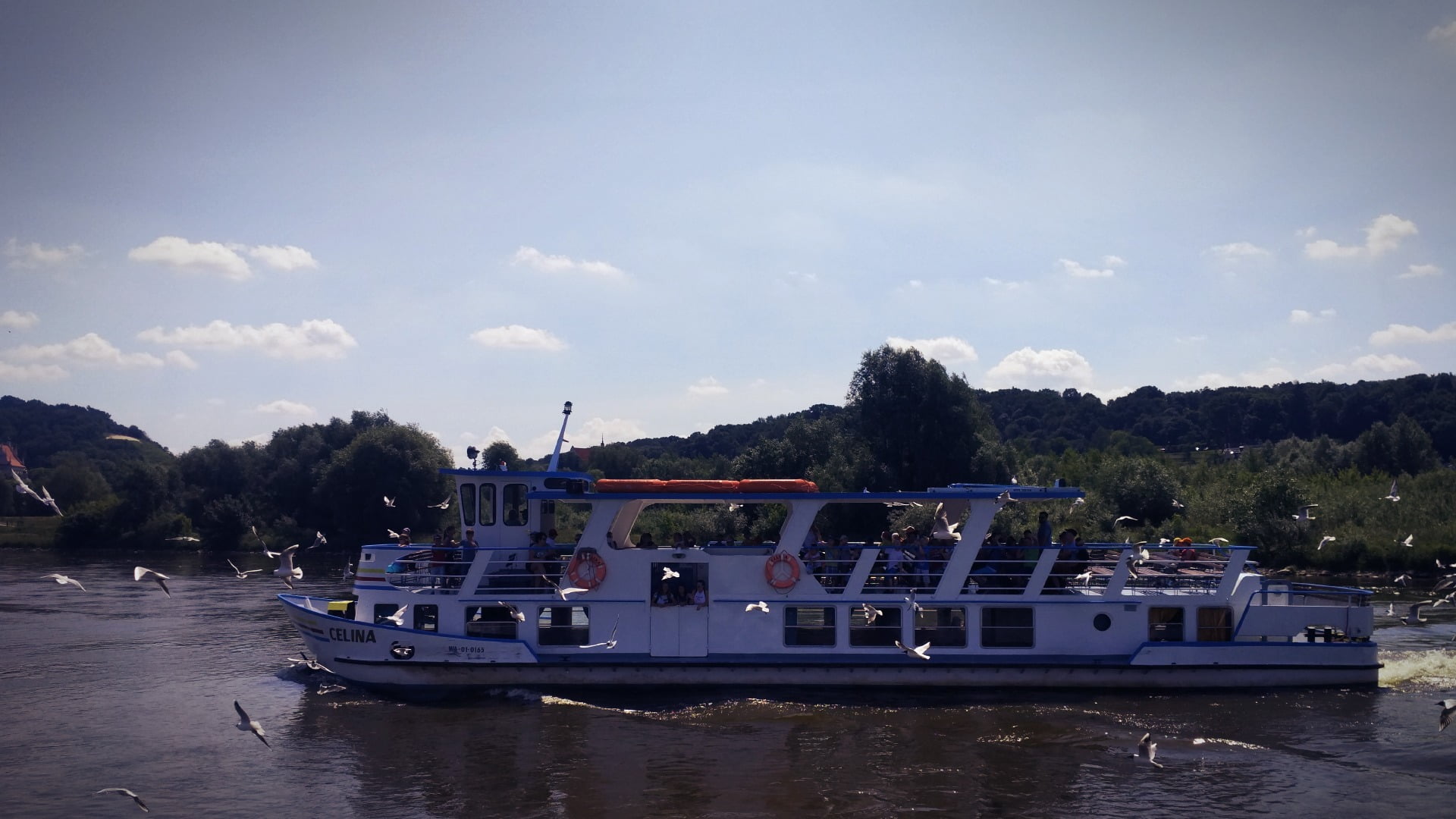 cloud - sky, luxury, incidental people, ferry, boat, Vistula, waterfront, plant, nautical vessel, mode of transportation, sailing, yacht, water, transportation, HD Wallpaper