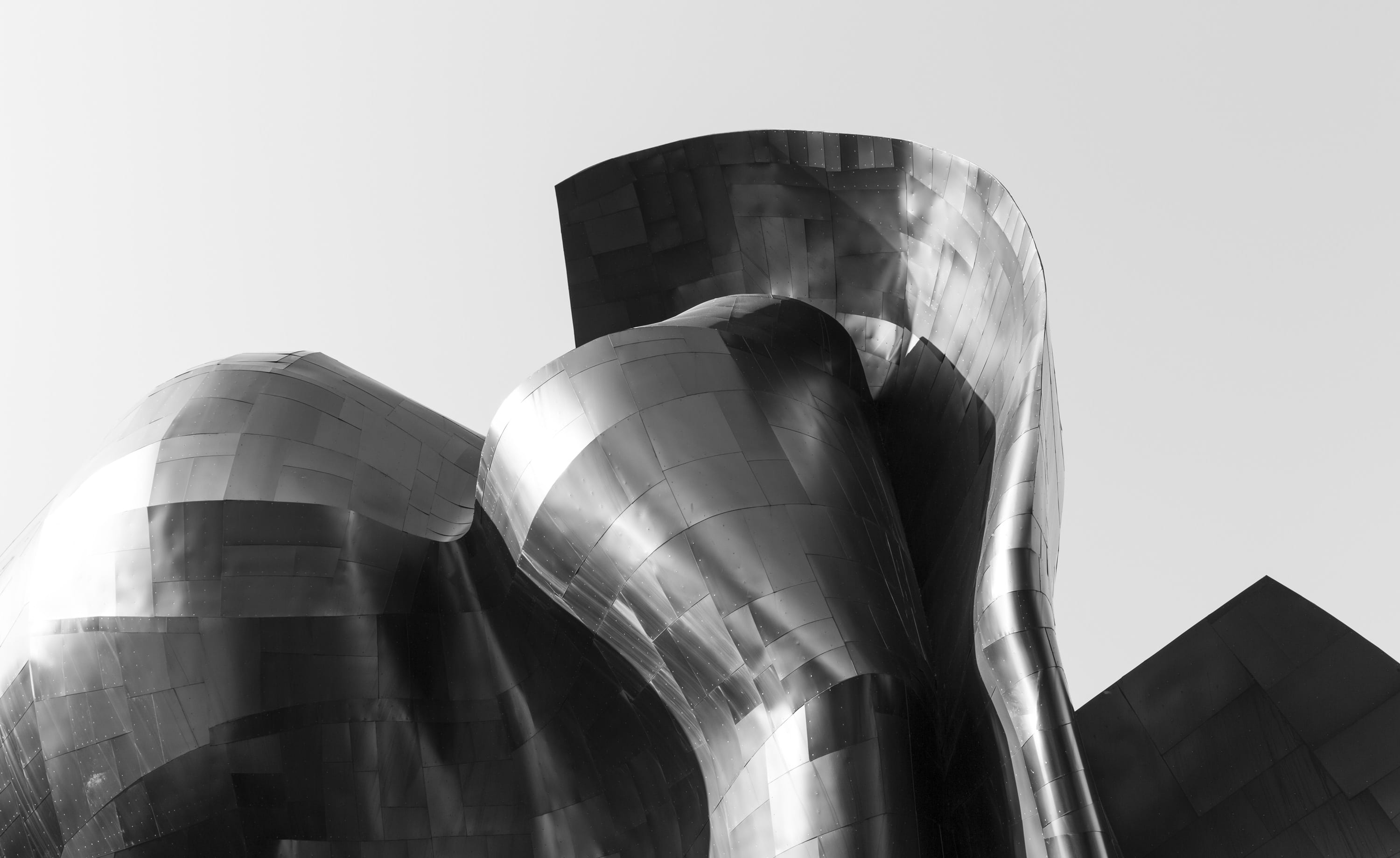 statue, experience music project, storage tank, silver colored, building exterior, no people, architectural, photography, silo, three objects, sky, business, HD Wallpaper