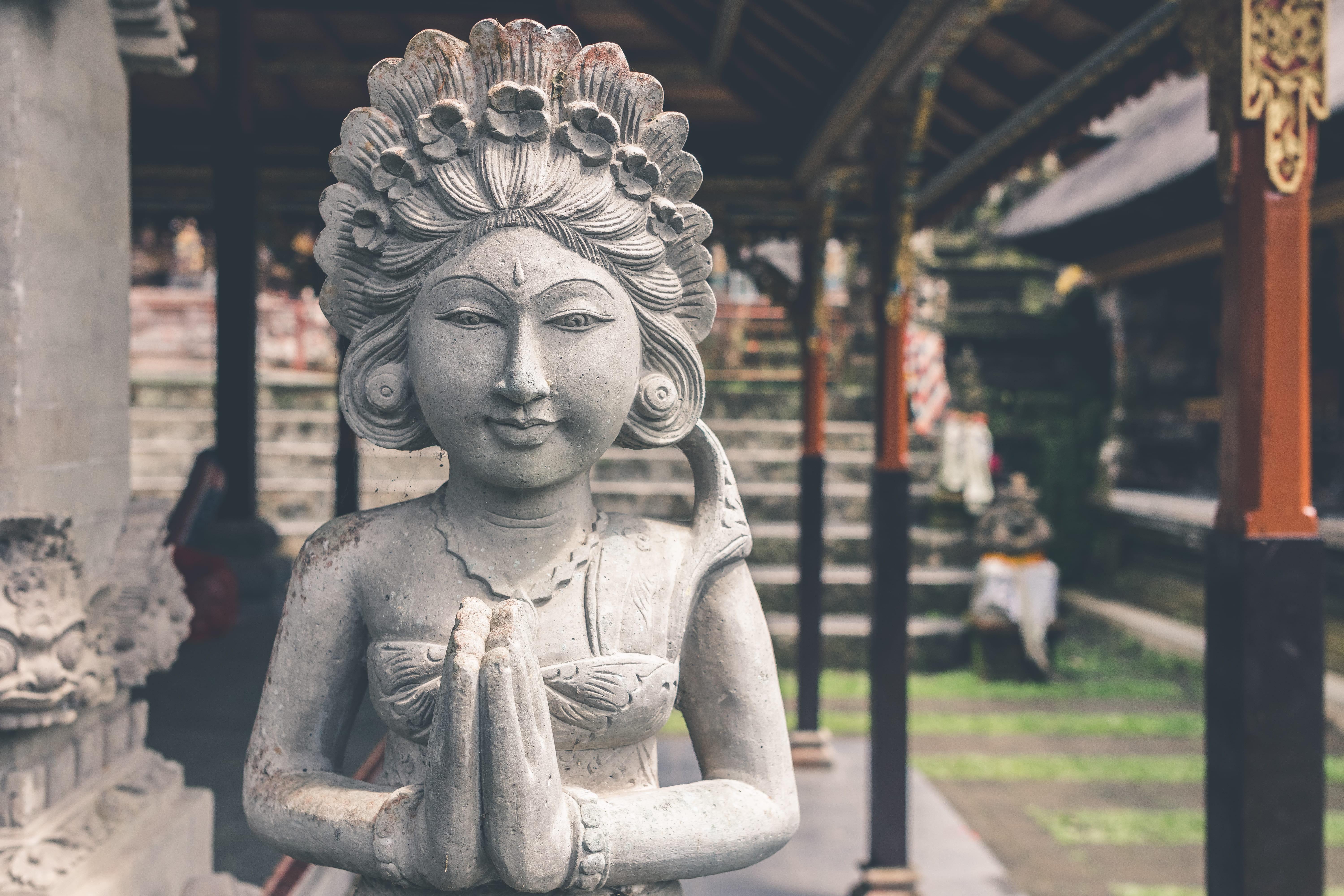goddess, gray, male likeness, religious, day, no people, sculpture, architecture, close-up, stone, temple, balinese, carving - craft product, stone material, HD Wallpaper