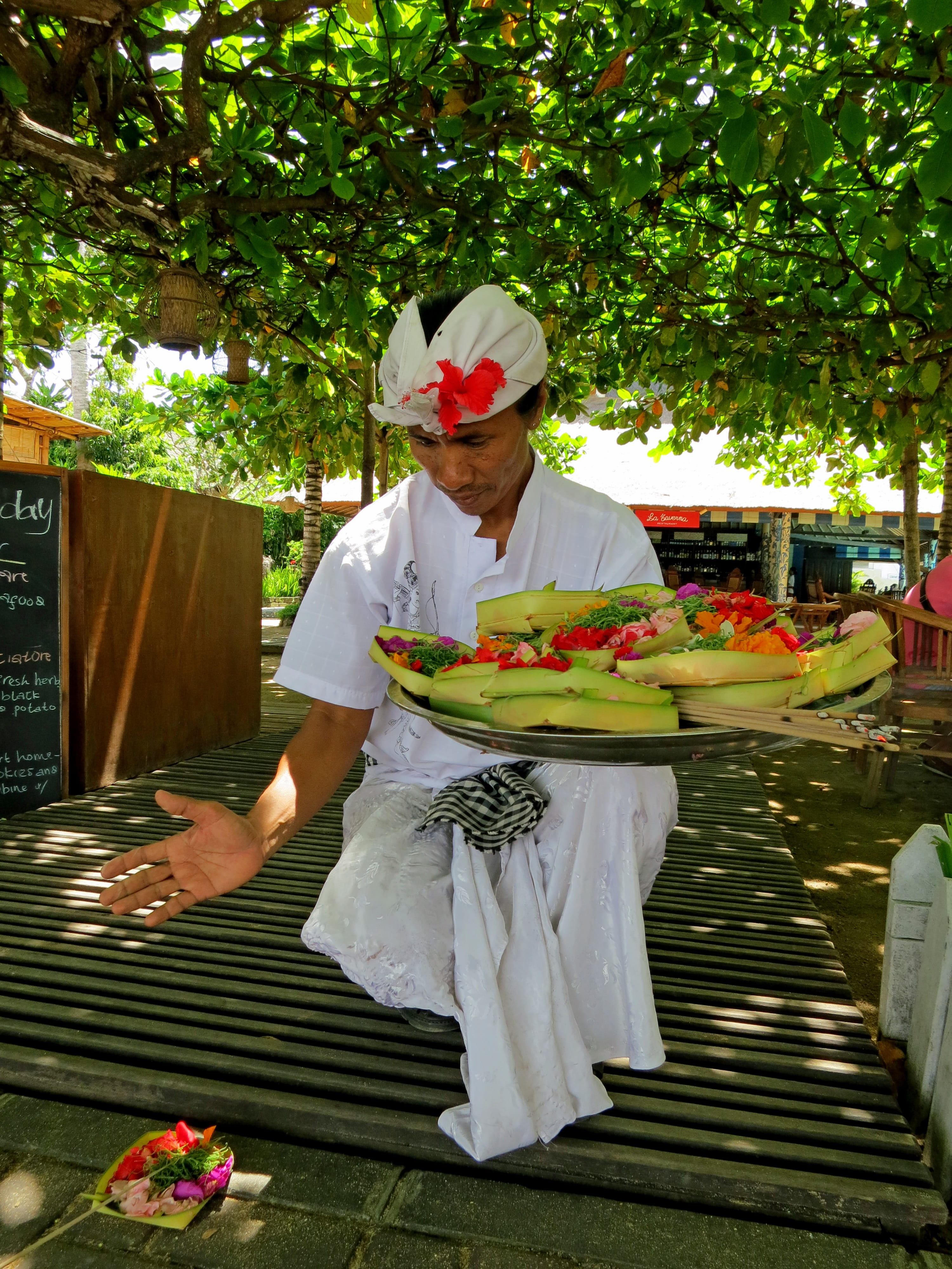 lifestyles, freshness, nature, decoration, man, indonesia, front view, standing, leisure activity, food and drink, hat, asia, day, flowering plant, balinese, Phone HD Wallpaper