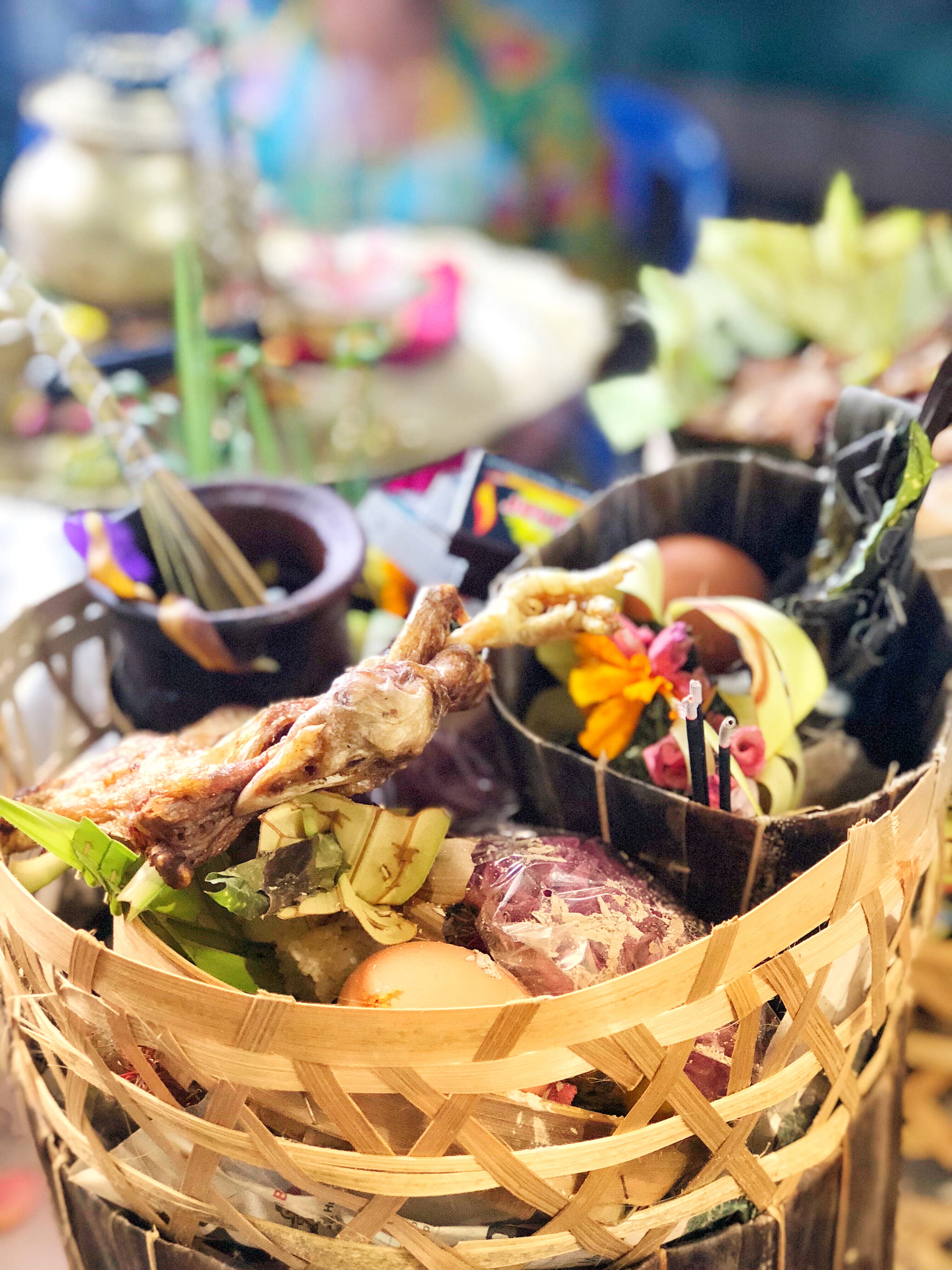 container, colors, variation, freshness, pray, food and drink, balinese, wicker, close-up, offering, island of gods, no people, gifts, prayers, ready-to-eat, Phone HD Wallpaper