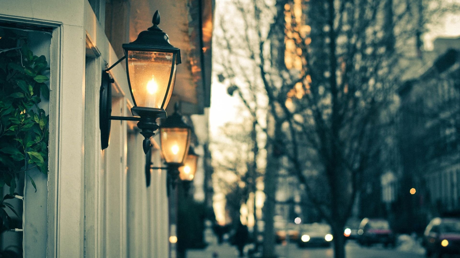 city, no People, hanging, sconces, street, low angle view, black, lantern, light, house, architecture, urban Scene, defocused, dusk, decoration, illuminated, HD Wallpaper