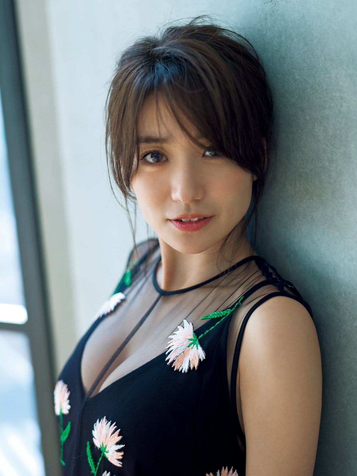 Asian, fashion, model, akb48, indoors, portrait, young women, hairstyle, Yuko Oshima, looking at camera, beauty, adult, one person, contemplation, body part, Phone HD Wallpaper