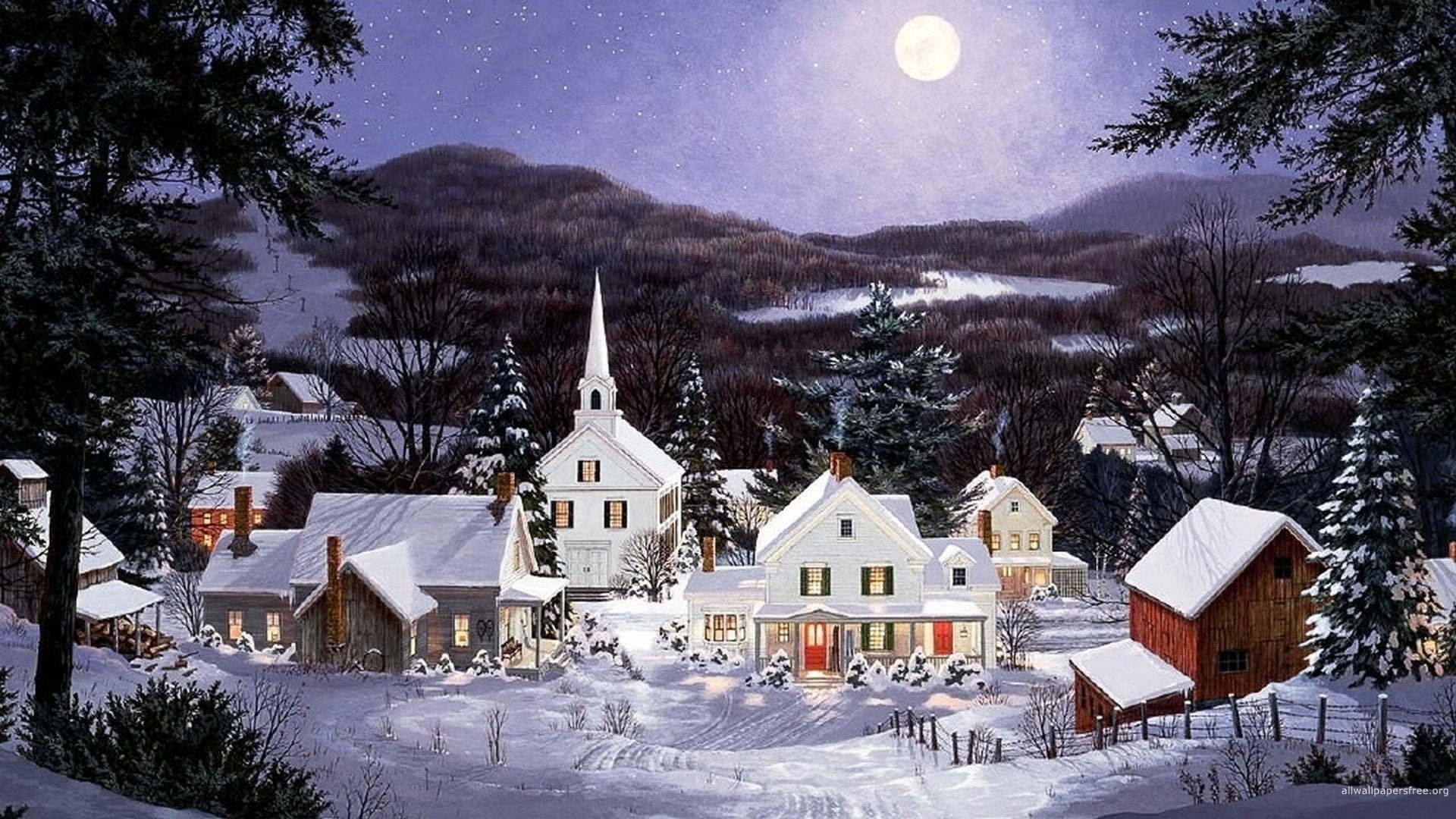 christmas, merry, tree, holiday, winter, 1080P, santa, snow, beautiful, HD Wallpaper