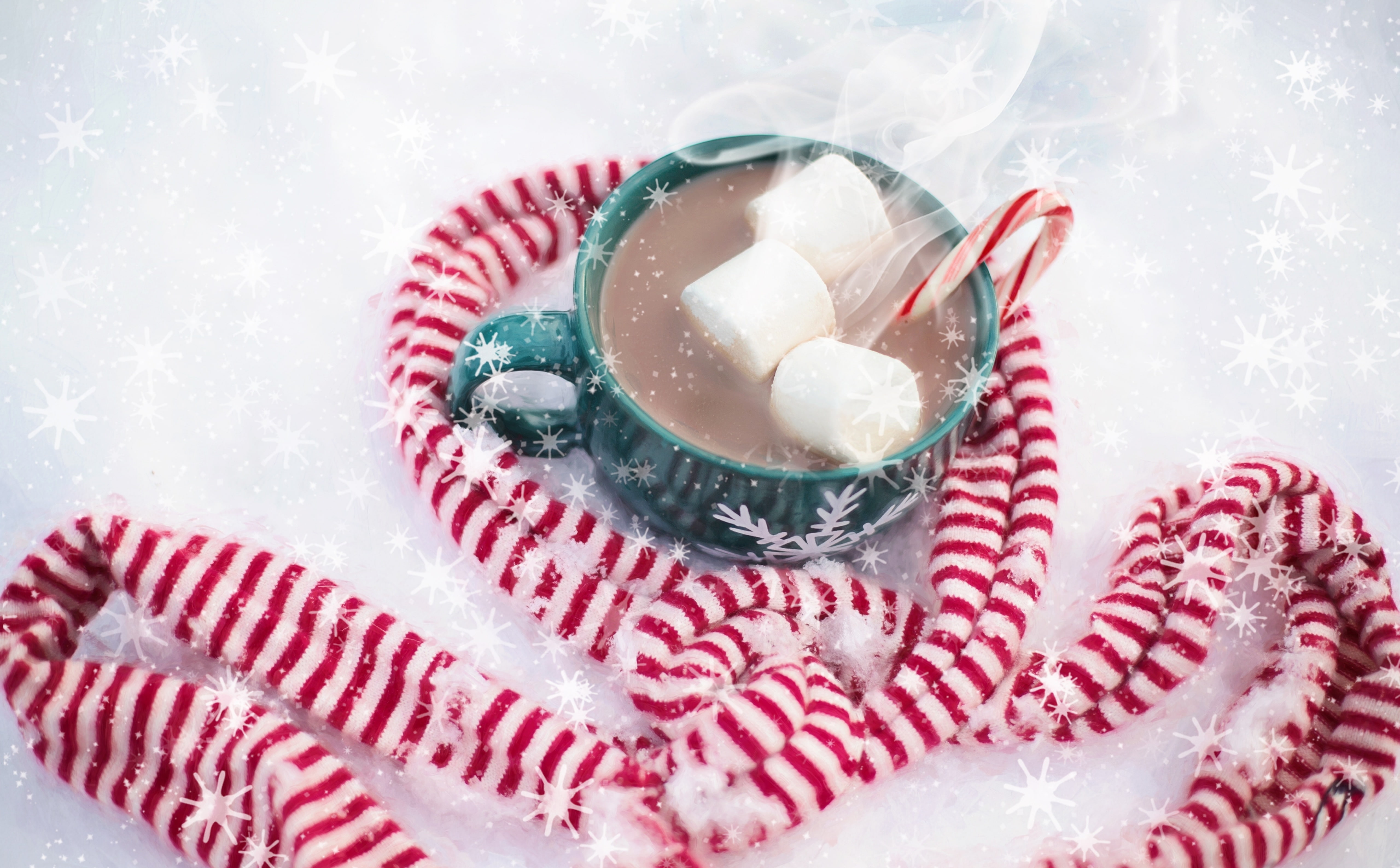 food and drink, Seasonal, Winter, no people, holiday, hot, 5K, marshmallows, sweet, high angle view, temptation, table, Holidays, Scarf, indulgence, Chocolate, HD Wallpaper