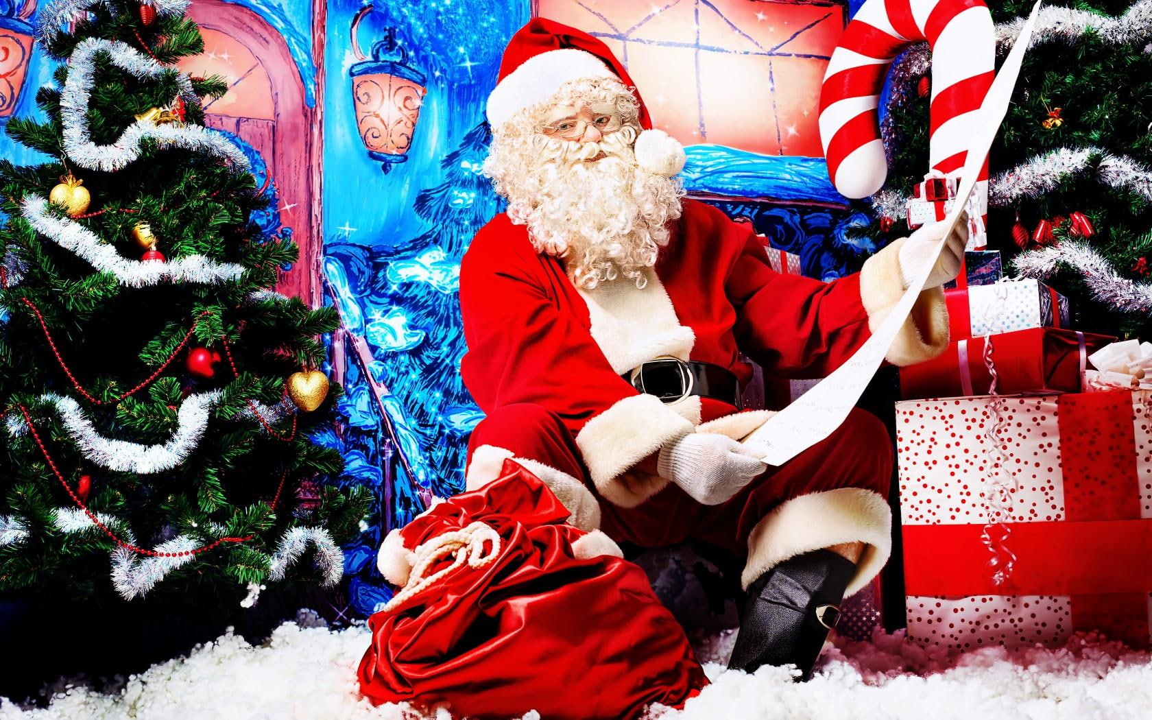 santa claus, year, claus, christmas, 720P, gifts, door, new year, door gifts, santa, new, list, look, HD Wallpaper