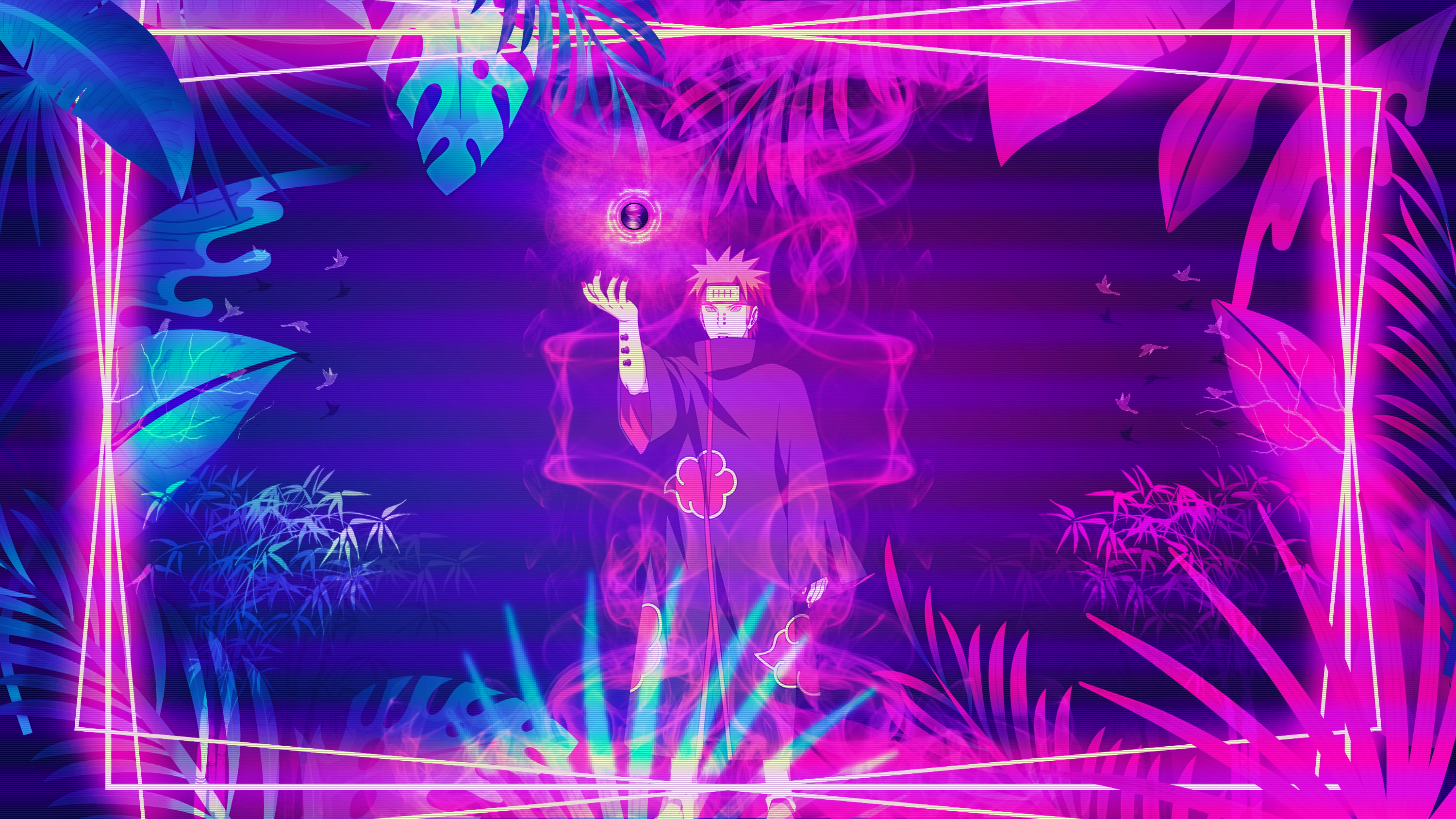 picture-in-picture, Akatsuki (Naruto Shippuuden), Pein, digital, neon, Naruto Shippuuden, 2K, HD Wallpaper
