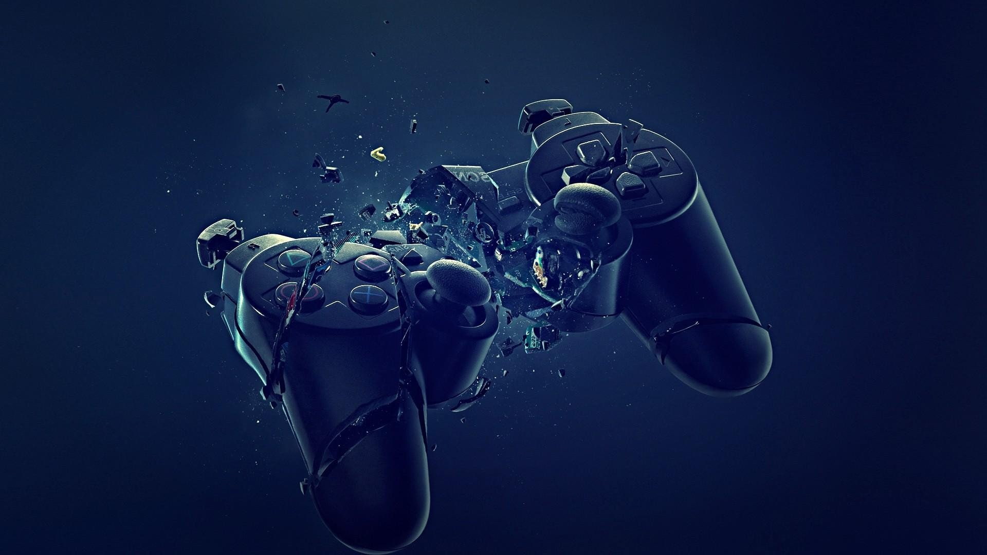 black, Joysticks, Controller, PlayStation, Broken, blue, Dark, 1080P, abstract, HD Wallpaper