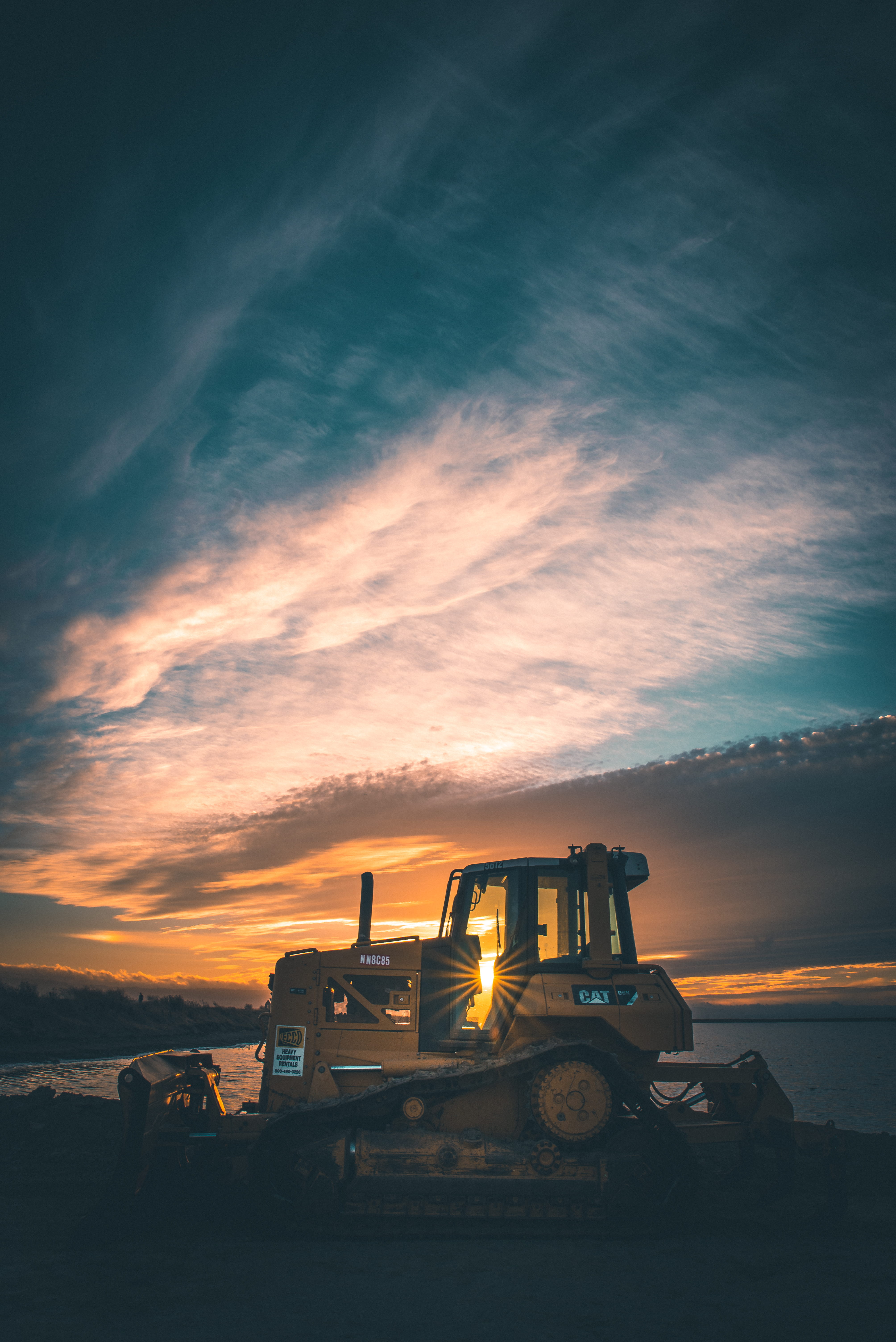 5K, brown, nature, body, bulldozer, cloud - sky, no people, construction industry, earth mover, orange color, beauty in nature, dirt, loader, near, sky, Phone HD Wallpaper