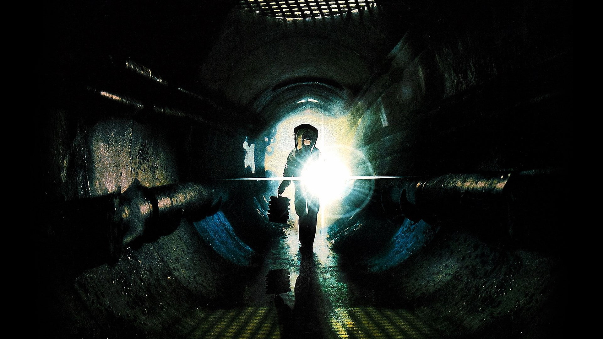 flashlight, front view, illuminated, 1080P, arch, standing, mystery, back lit, light - natural phenomenon, tunnel, lighting equipment, lens flare, one person, HD Wallpaper